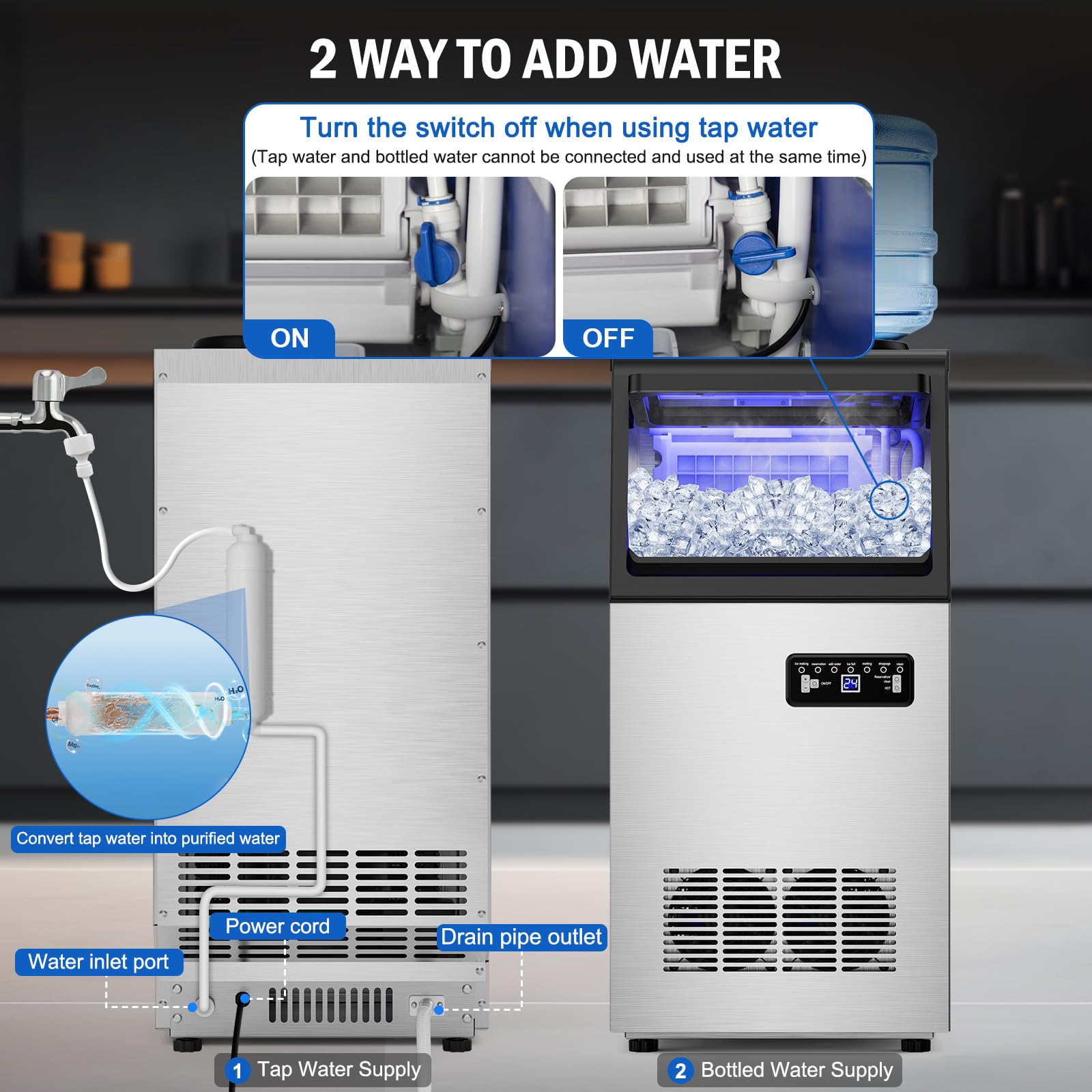 Commercial Ice Maker Machine 120 Lbs/24H, 40 Ice Trays Freestanding & Undercounter Ice Machine Stainless Steel With 20 Lbs Ice S