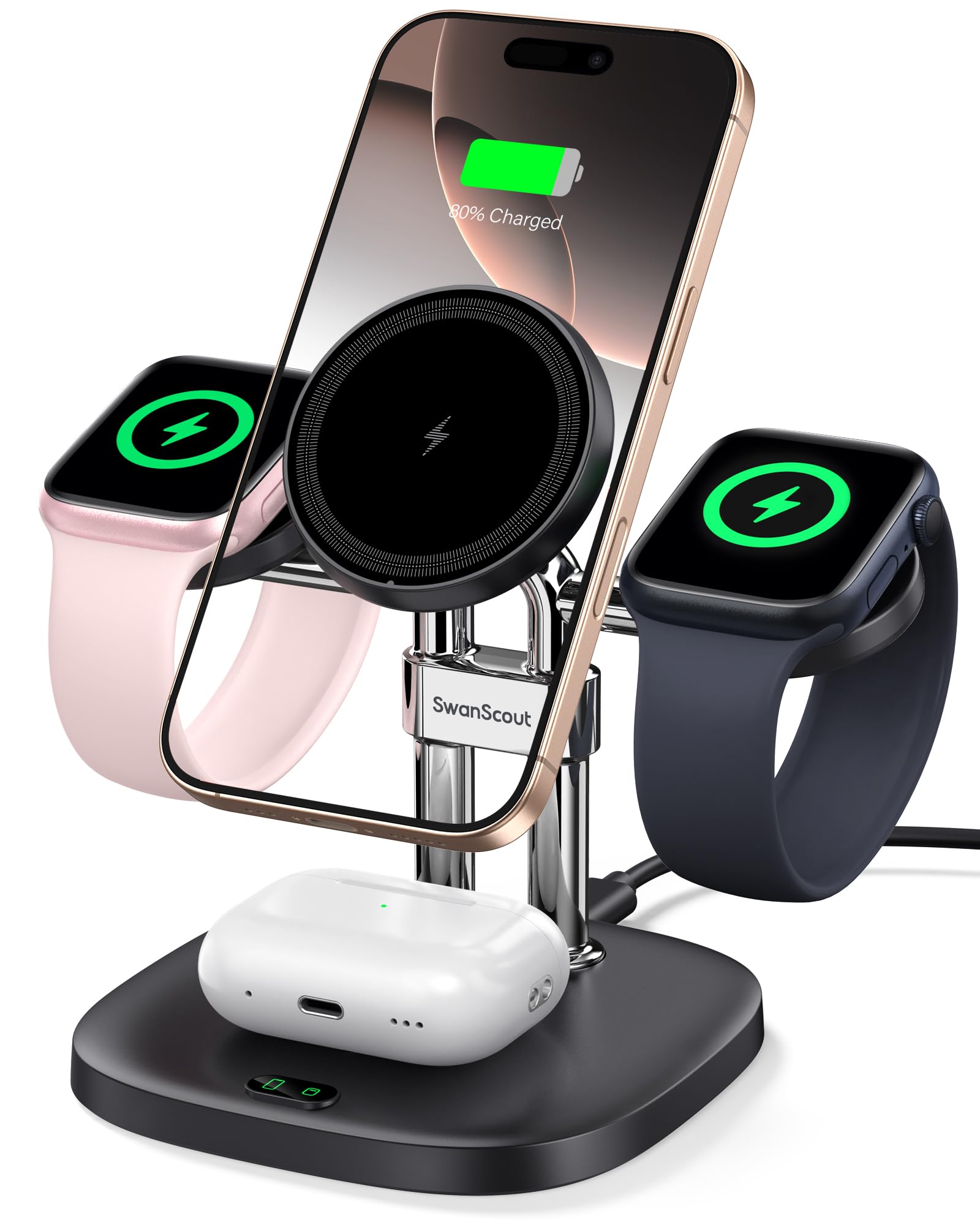 Dual Charger for Apple Watch, Magnetic Charging Stand for iPhone & Airpods
