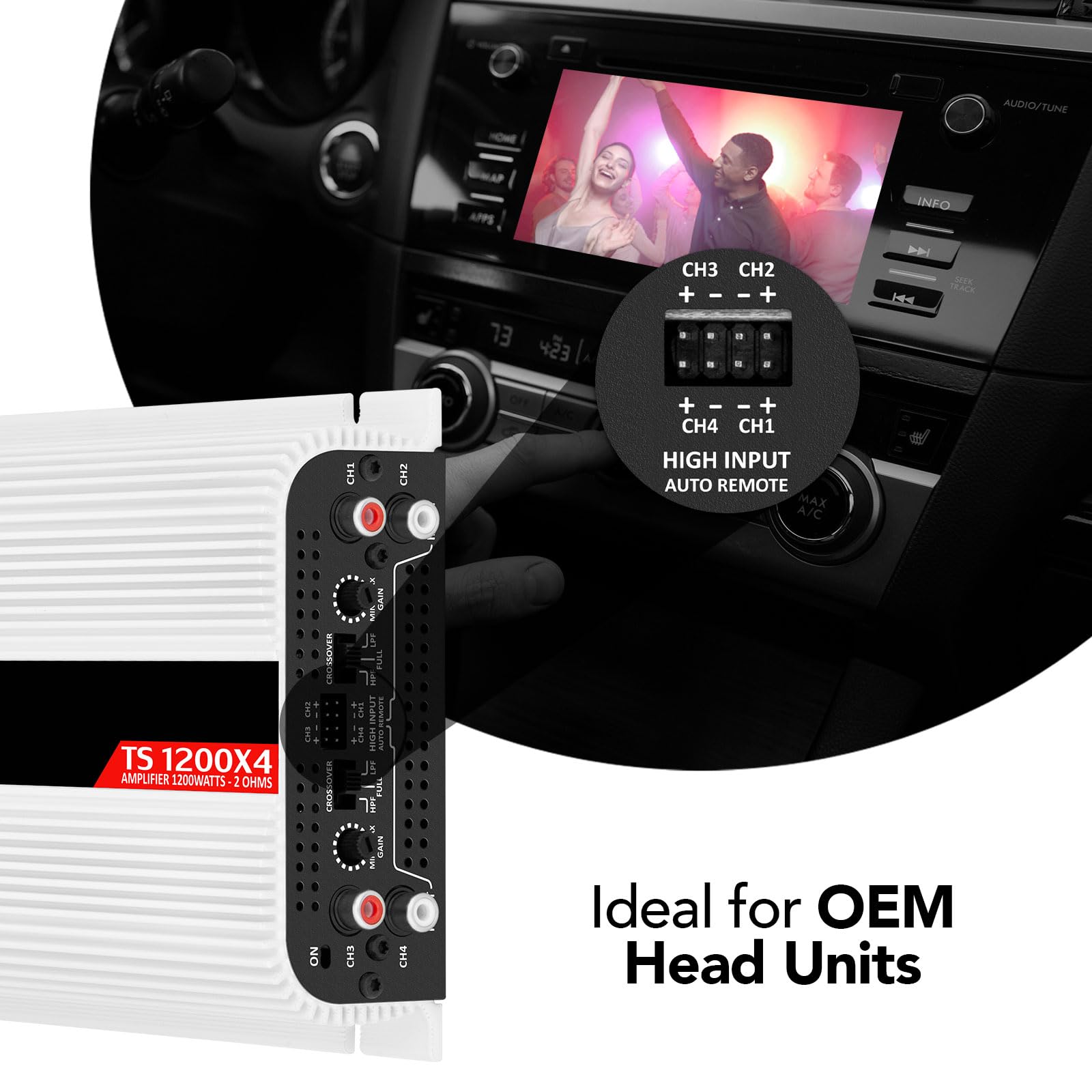 Taramps Ts 1200X4 Amplifier Car Audio 1200W Rms 2 Ohms 4 Channels 2 Bridged Channels, Full Range Crossover Fixed Rca/Wire Input