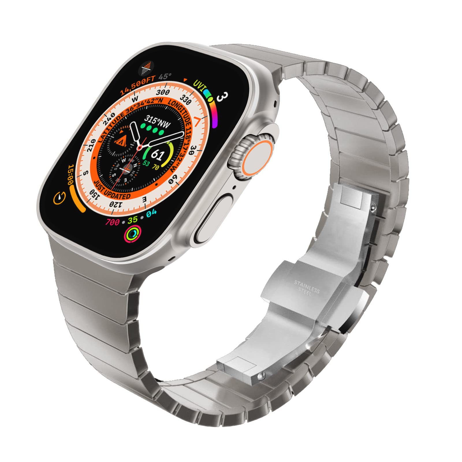 Chanchy Stainless Steel Band For Apple Watch Ultra/Ultra 2 Link Bracelet 49Mm 44Mm 45Mm 42Mm, Metal Strap With Folding Clasp For