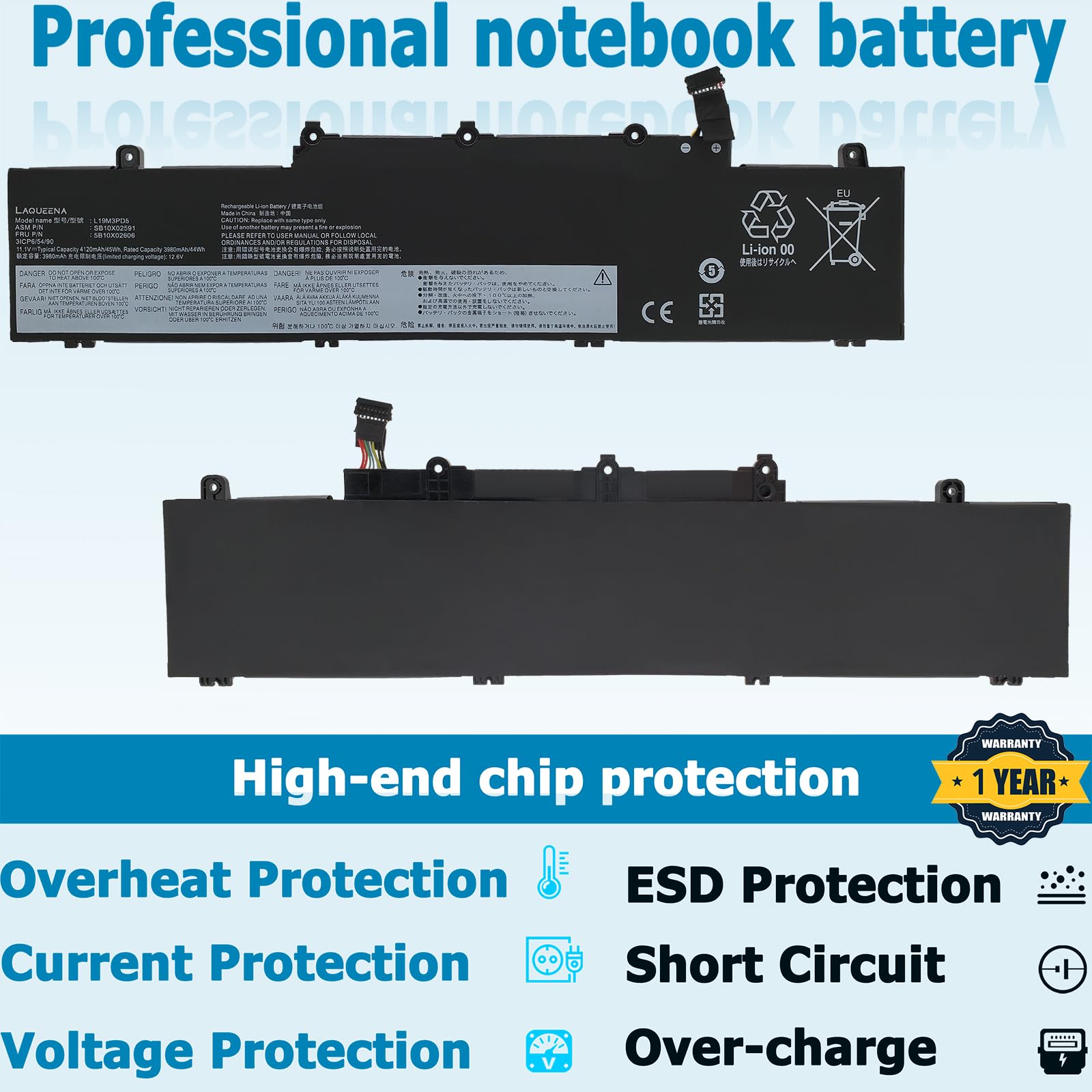 Laqueena L19M3Pd5 Laptop Battery Compatible With Lenovo Thinkpad E14 Gen 2 20T6 20Ta/ E14 Gen 3 20Y7 20Yd 20Ye/ E15 Gen 2 20T8 2