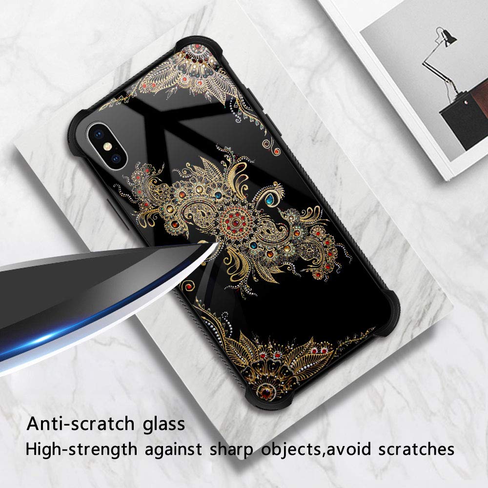 ZHEGAILIAN Diamond Mandala Anti-Scratch Organic Glass Case for iPhone XR 6.1 inch Golden TPU