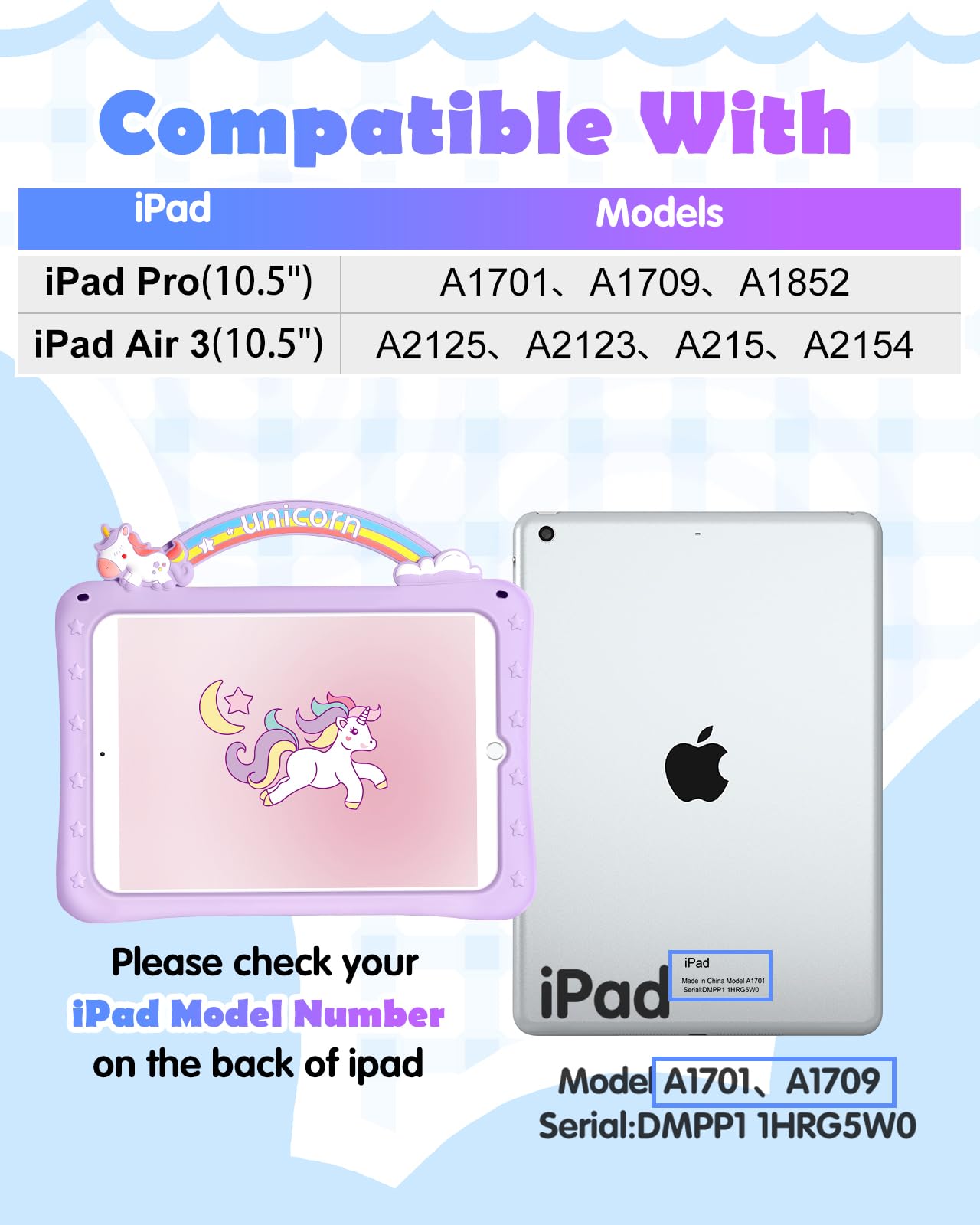 Wazzasoft For Ipad Air 3Rd Generation Case 2019, For Ipad Pro 10.5 Inch Case 2017   Girls Cute Girly Kawaii Purple Design Cover