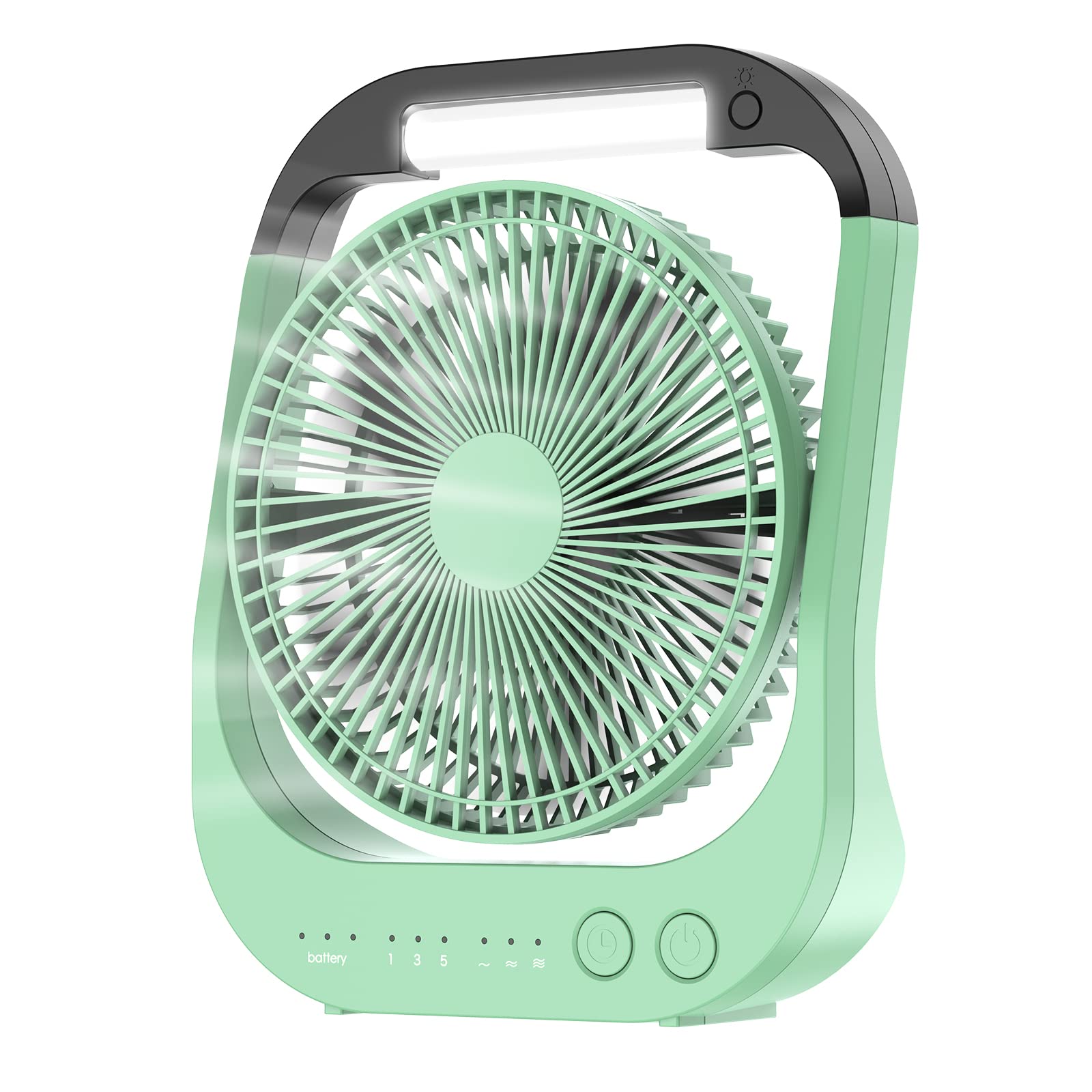ATEngeus USB Desk Fan, 10000mAh Rechargeable Battery Operated Fan, 4 Speeds Table Fan, 8 Camping Fan, 180Rotation, LED Light, Ti