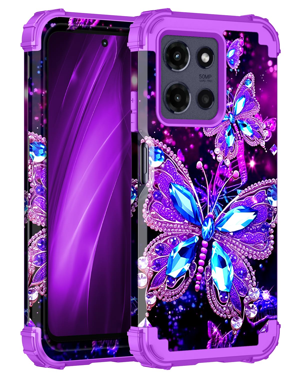 Miqala for Moto G Play 2026 Case,Glow in The Dark Three Layer Heavy Duty Shockproof Full Body Protection Hard Plastic Bumper+Sof