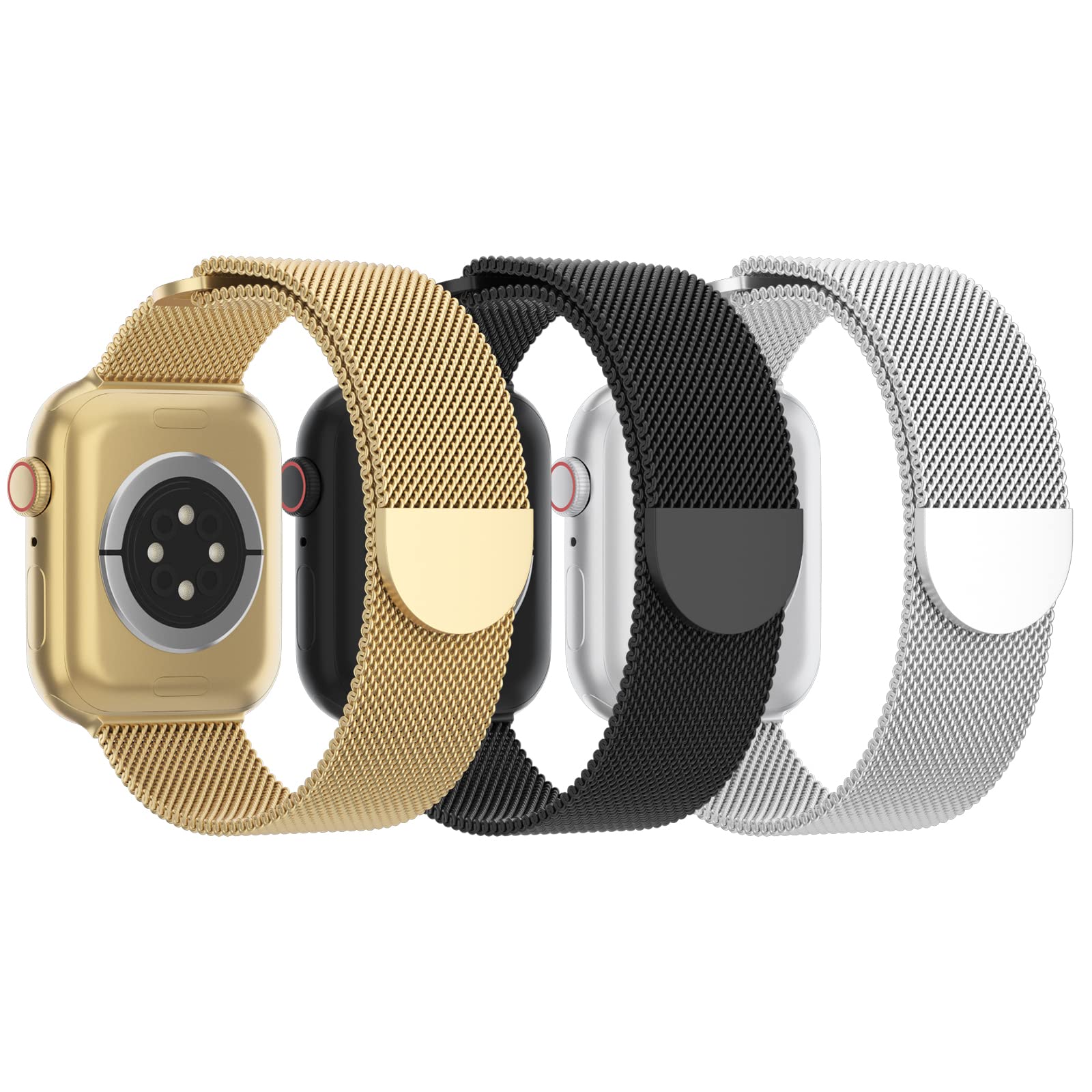 Steezrd 3 Pack Stainless Steel Mesh Magnetic Loop Bands For Apple Watch 38Mm 40Mm 41Mm 42Mm 44Mm 45Mm 49Mm