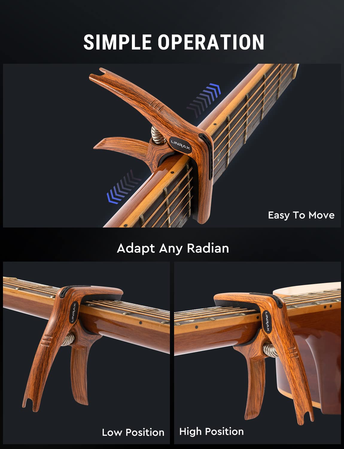 Linrax C1 Guitar Capo, 3 In 1 Zinc Alloy Capo With Pick Holder And Bridge Pin Puller, Capos For Acoustic Guitar Electric Guitar