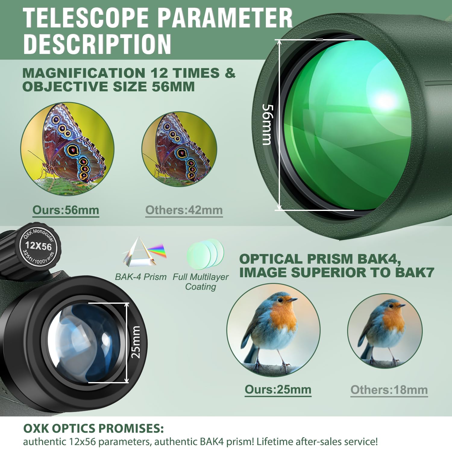 Oxk Optics 12X56 High Power Monocular Telescope | Comes With Smartphone Adapter Tripod Travel Bag | Bird Watching Hunting Hiking