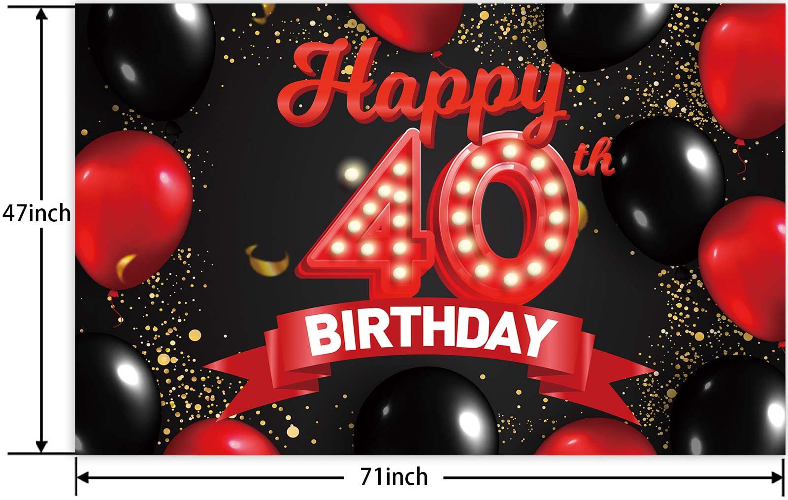 Happy 40Th Birthday Red And Black Banner Backdrop Decorations Balloons Theme Decor For Girls Women Princess 40 Years Old Birthda