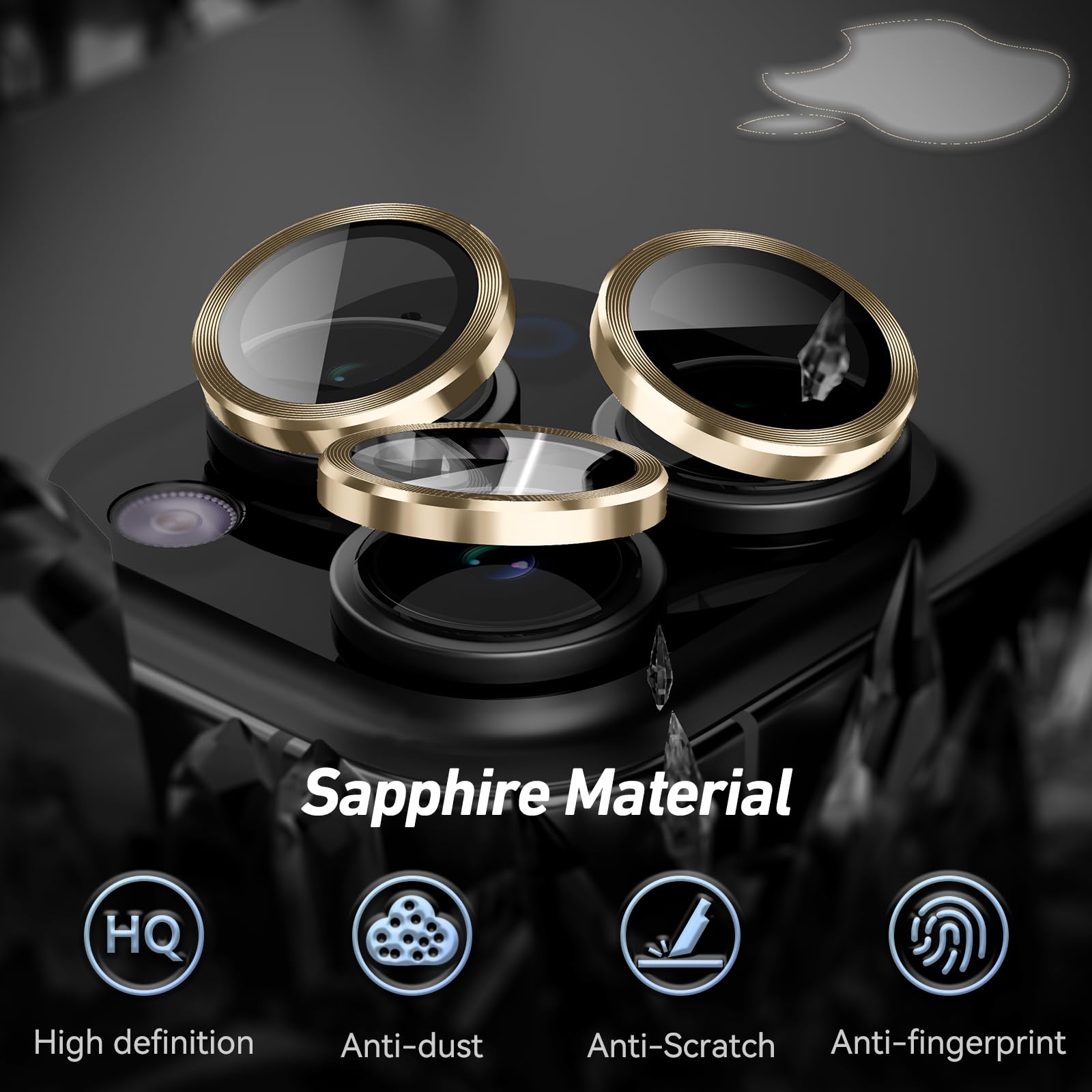 Jeluse 3X2 Pack Compatible For Iphone 15 Pro Max/Iphone 15 Pro Camera Lens Protector 9H Tempered Glass Cover, Drop Protection, S