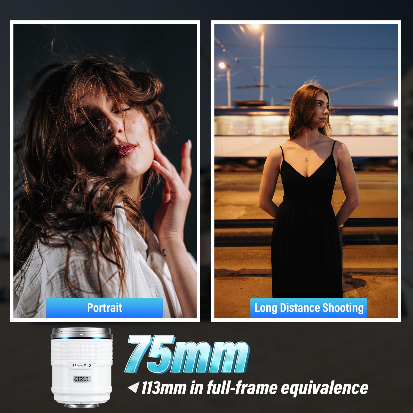 Sirui Sniper 75Mm Autofocus Lens, F1.2 Telephoto Aps-C Camera Lens For A5 A6 A7 Fx A9 Zv-E Series (E Mount, White)