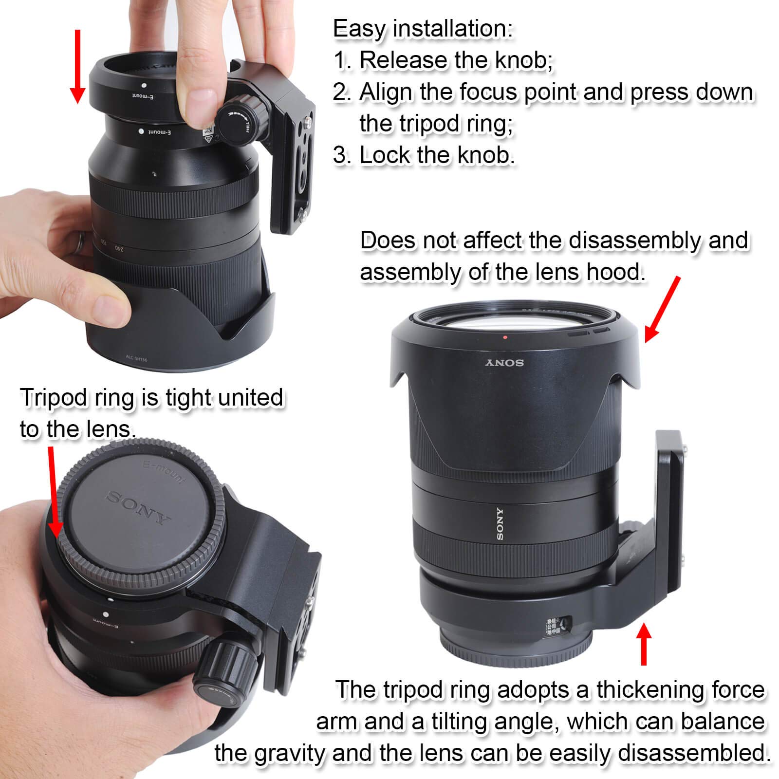 Ishoot Lens Collar Tripod Mount Ring Support Bracket Holder For Sony Fe 24 240Mm F/3.5 6.3 Oss, 24 105Mm F/4 G Oss, 16 35Mm F/2.