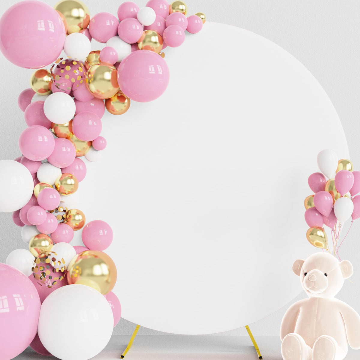 Wokceer 6.6Ft Round Backdrop Cover White Round Arch Covers With Buckles Polyster Circle Balloon Arch Cover For Wedding Birthday 