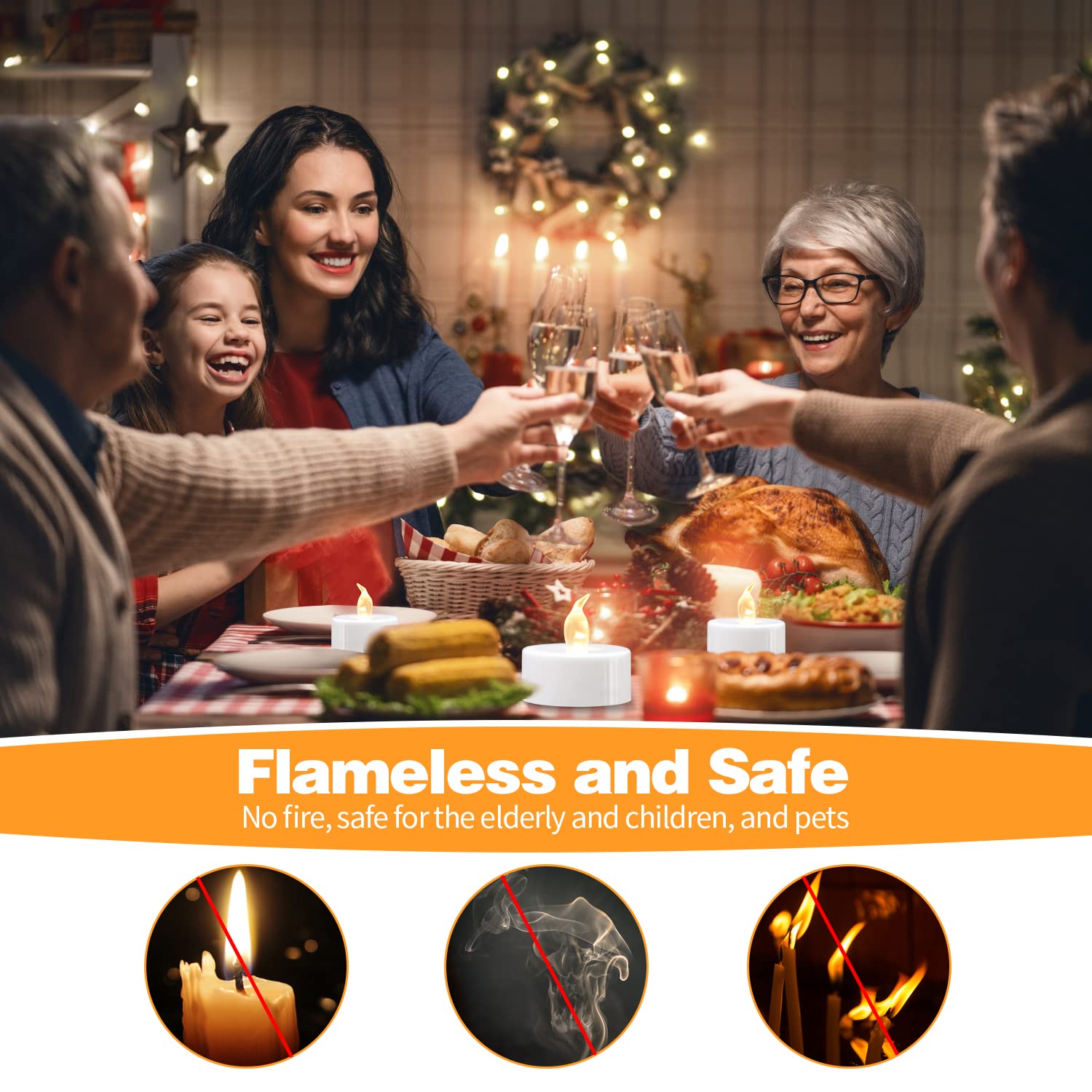 Koaby Tea Lights, 12/24/50/100/200 Pack Flameless Tea Lights, Warm Yellow/Warm White, Last 150 Hours +, Battery Operated Tea Lig