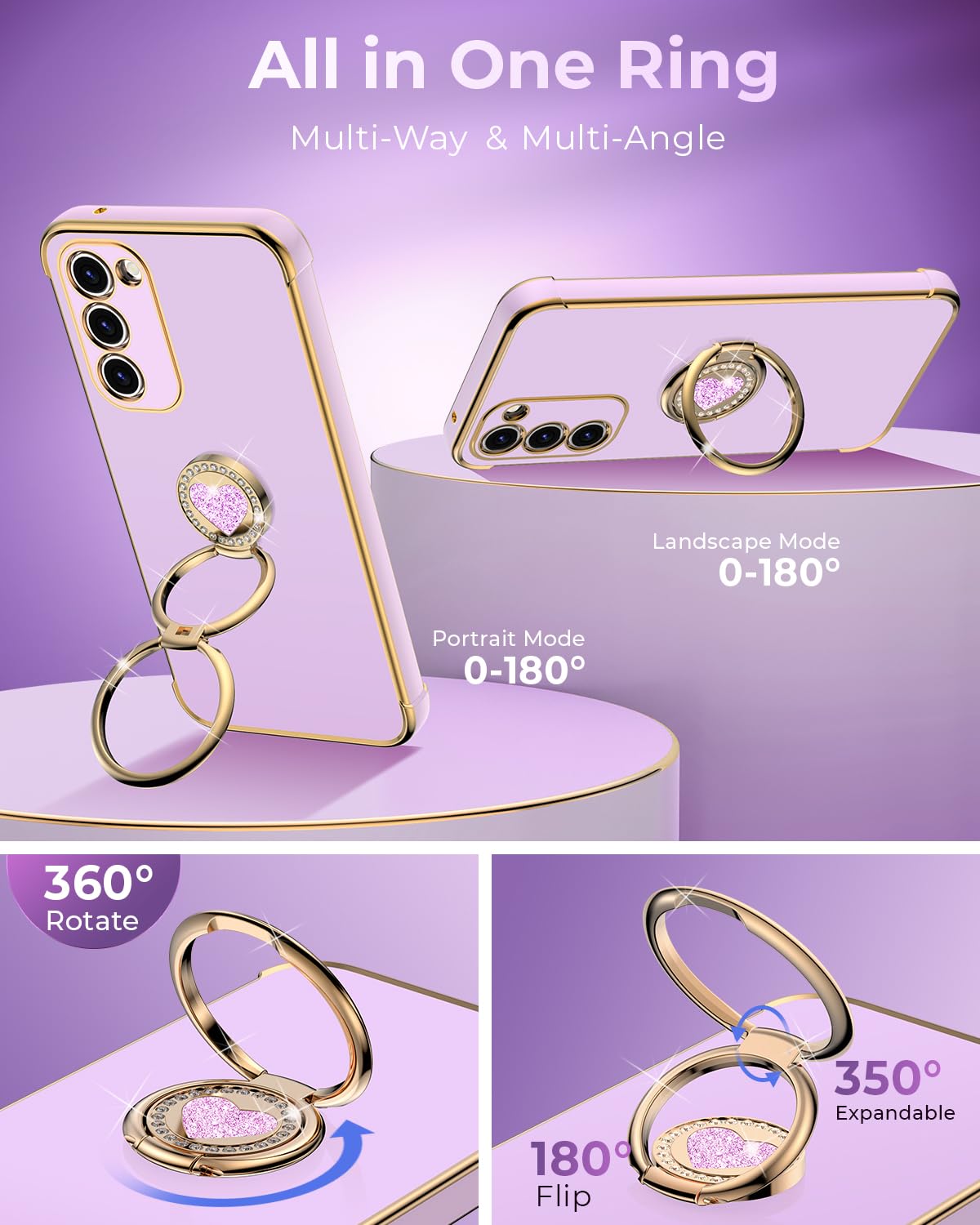 Xyz For Galaxy S24 Ultra Case With Stand, For Samsung Galaxy S24 Ultra Case With Double Ring, Women Girls Bling Luxury Phone Cas