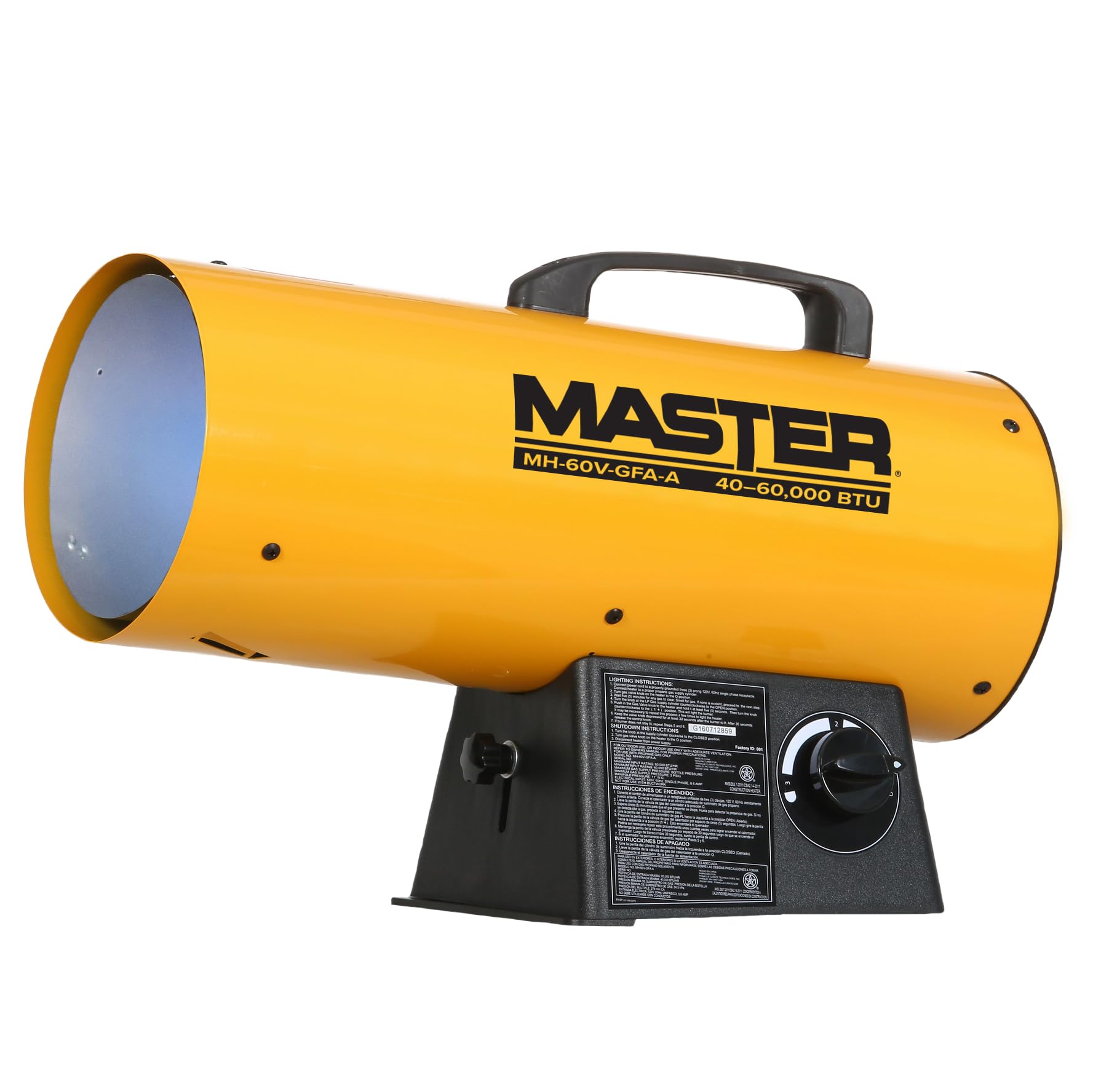 Master MH-60V-GFA-A 60000 BTU LP Forced Air Heater - Variable Output, for Garage, Construction & Shop - Torpedo Salamander Heate