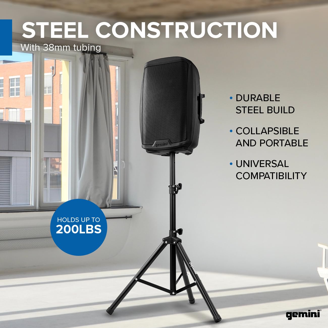 Gemini Sound St-04 Heavy Duty Professional Audio Universal Dj Foldable Collapsible Telescoping Tripod Pa Speaker Stands, Adjusta