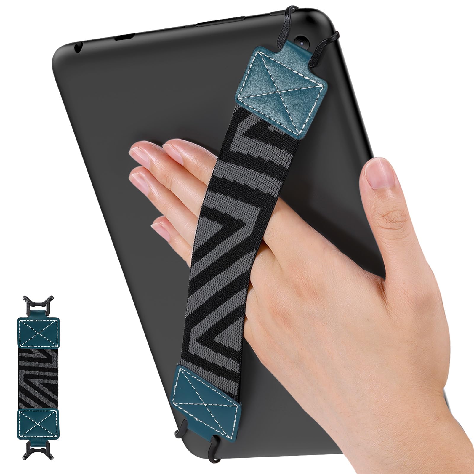 MoKo Security Hand Strap for 9 11 Inch Tablet, iPad/iPad Pro/iPad Air/Kindle Fire HD/Samsung, High Elasticity Versatile Hand Strap Lightweight Finger Grip Holder, Lake Blue