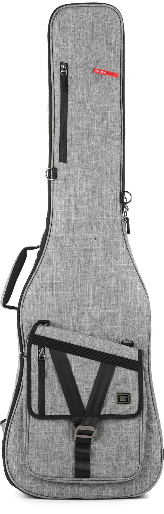 Gator Cases Transit Series Lightweight Bass Guitar Gig Bag with Back Pack Straps and Rubberized Base, Light Grey Exterior (GT-BA
