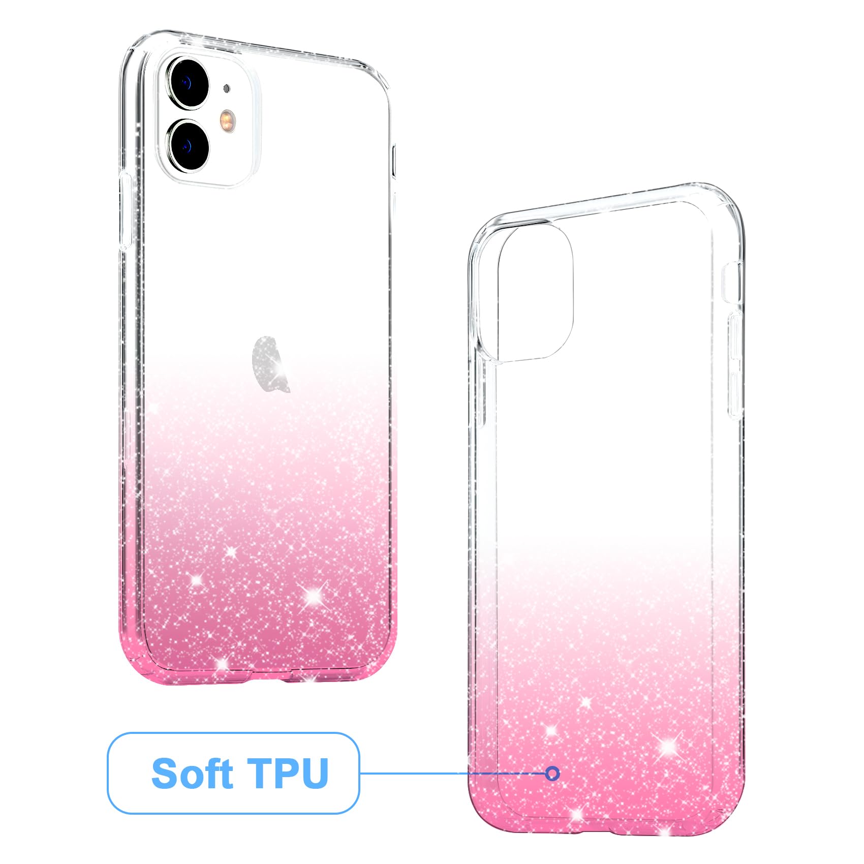 Jjgoo Compatible With Iphone 11 Case, Clear Glitter Sparkle Shock Absorption Protective Phone Cases Cute Slim Thin Cover For Wom