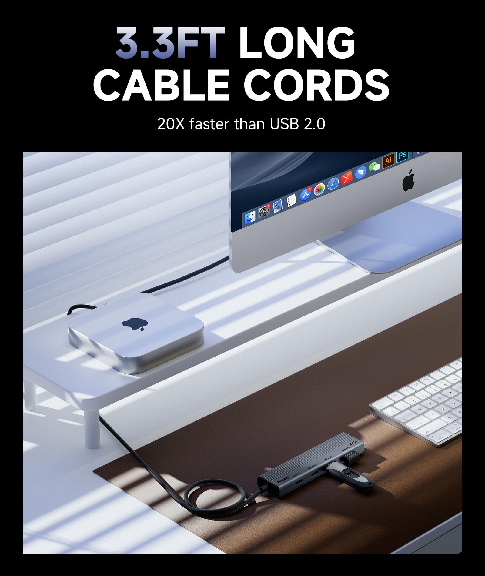 Aceele Usb C Hub 10Gbps, Usb 3.2 Gen 2 Hub With 2 Usb-C 3.2 And 2 Usb-A 3.2 Port, 100W Power Delivery, 3.3Ft Cable Type C Splitt