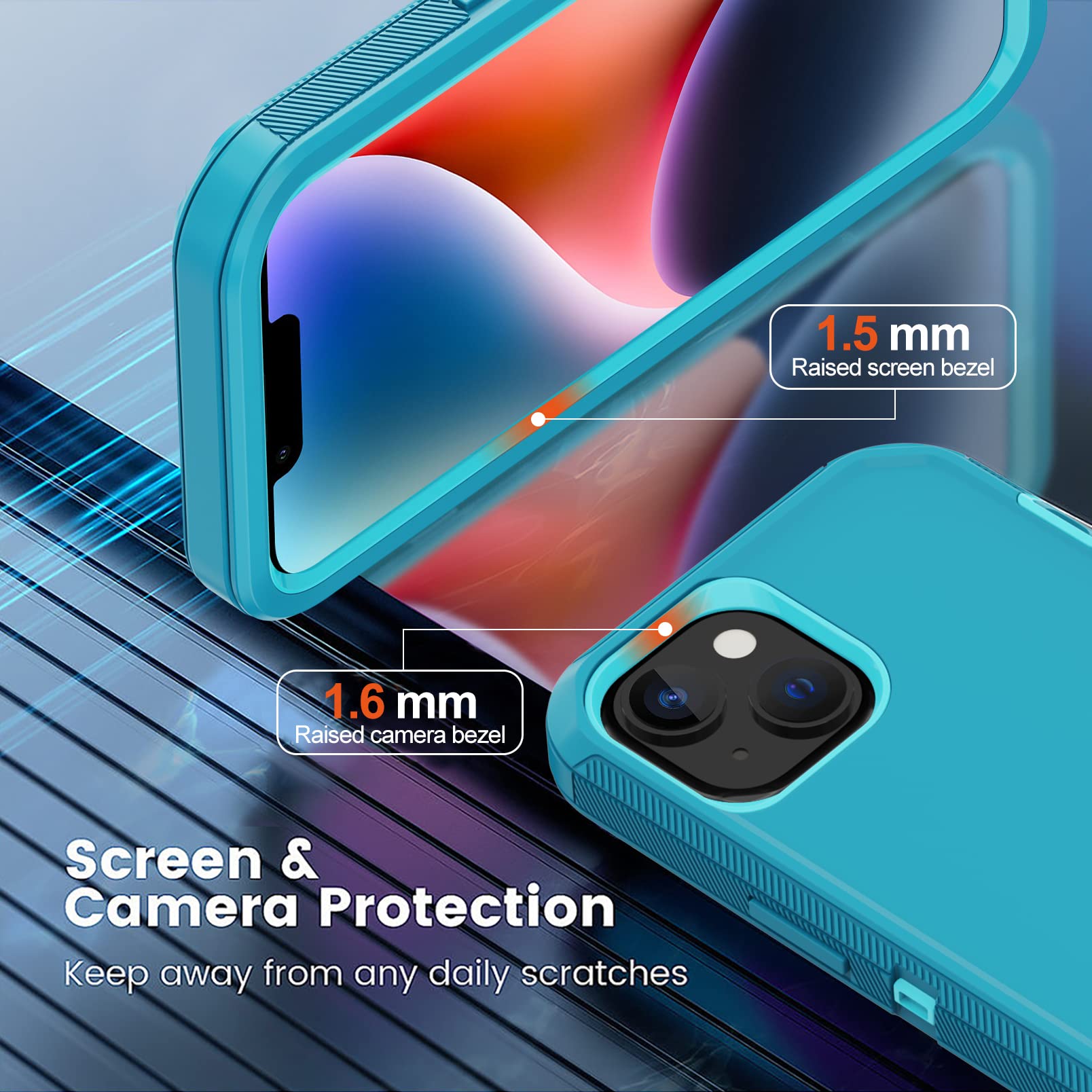 Annymall Iphone 14 Rugged Case (6.1'')   Heavy Duty 3 Layer Shockproof, Dropproof & Dustproof W/ 2 Screen Protectors (Lake/Sky B