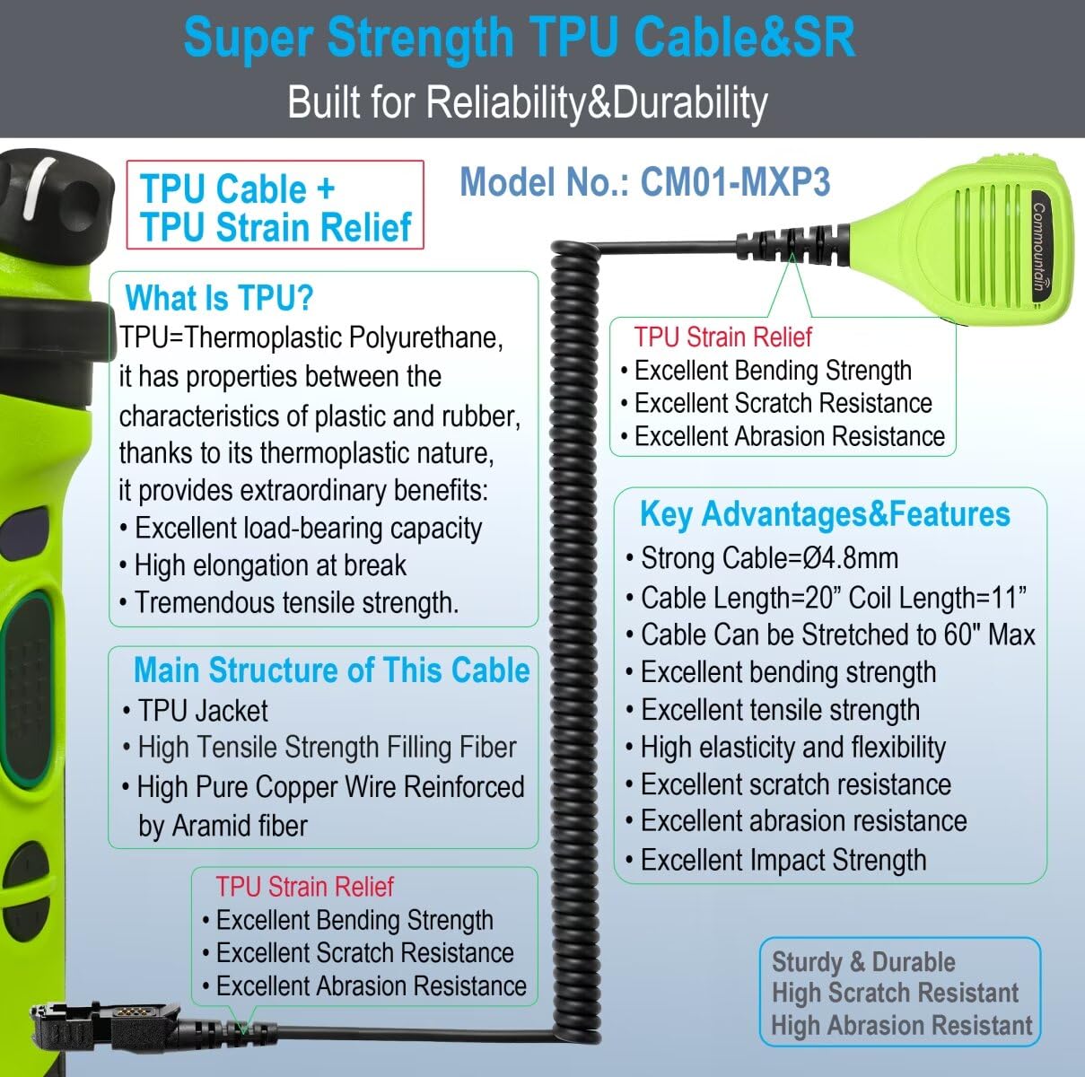 Commountain Speaker Mic Compatible With Motorola Potable Radios Xpr 3500E Xpr 3300E (3500 3300) Xpr3500E Xpr3300E Xpr3500 Xpr3300, Noise Reduction Shoulder Microphone