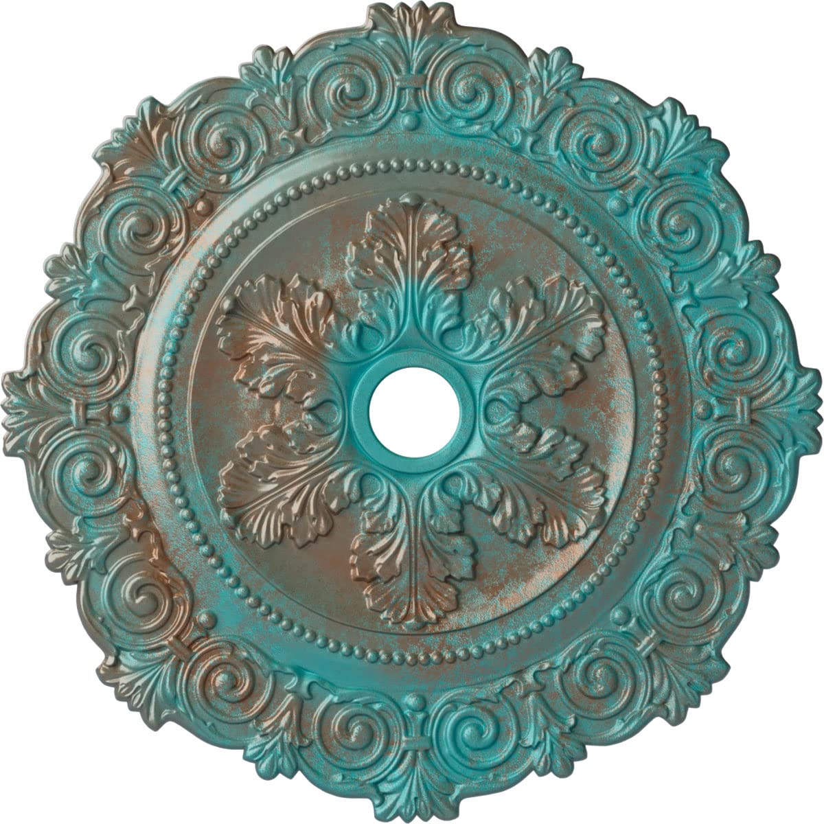 Ekena Millwork CM33SCCGS Scroll Medallion Ceiling Medallion, Copper Green Patina, 33 1/4OD x 3 5/8ID x 1P