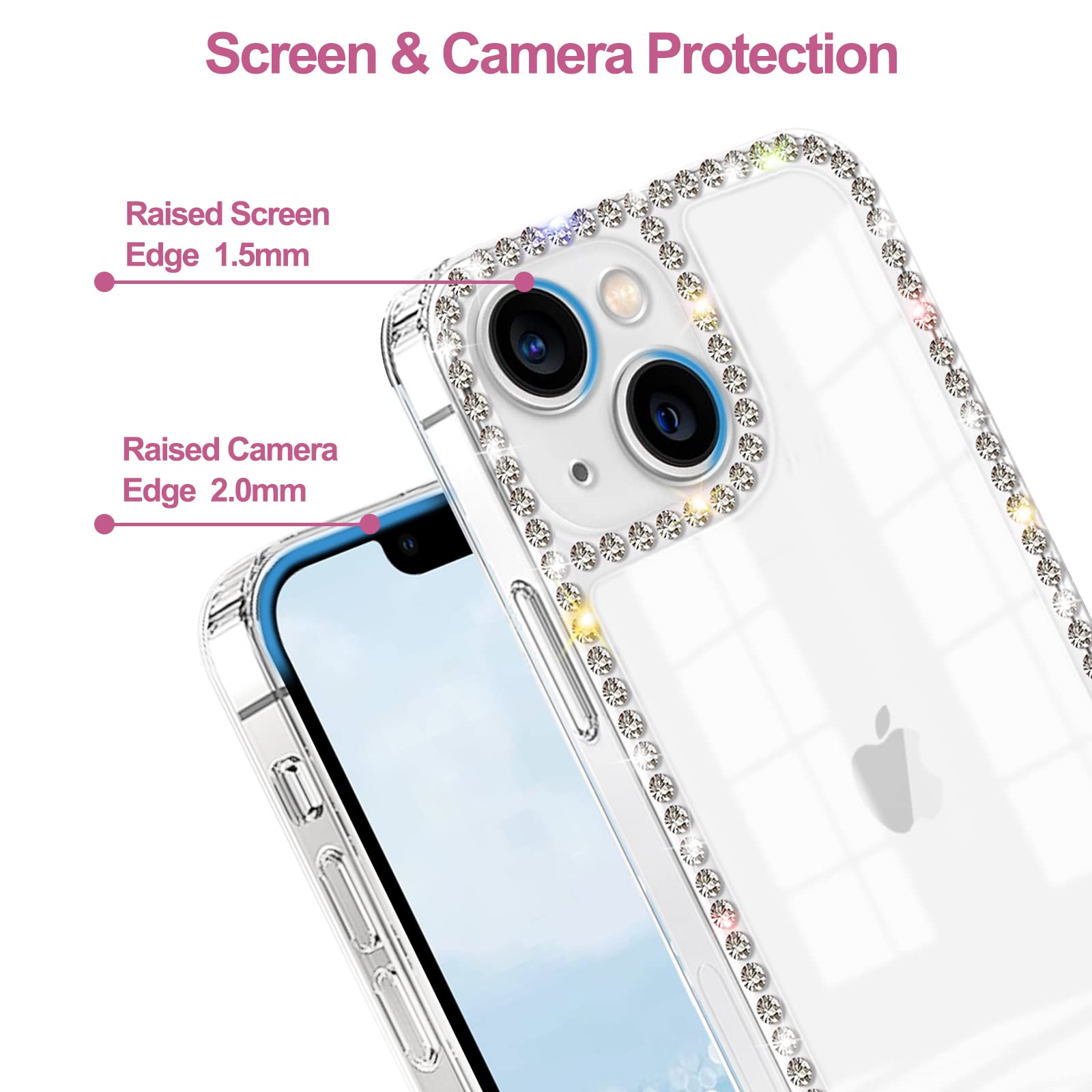 Vaoxty Compatible With Iphone 14 Case Clear Bling Diamond Rhinestone Cute For Girls Women Girly Case Glitter Shiny Sparkle Bumpe