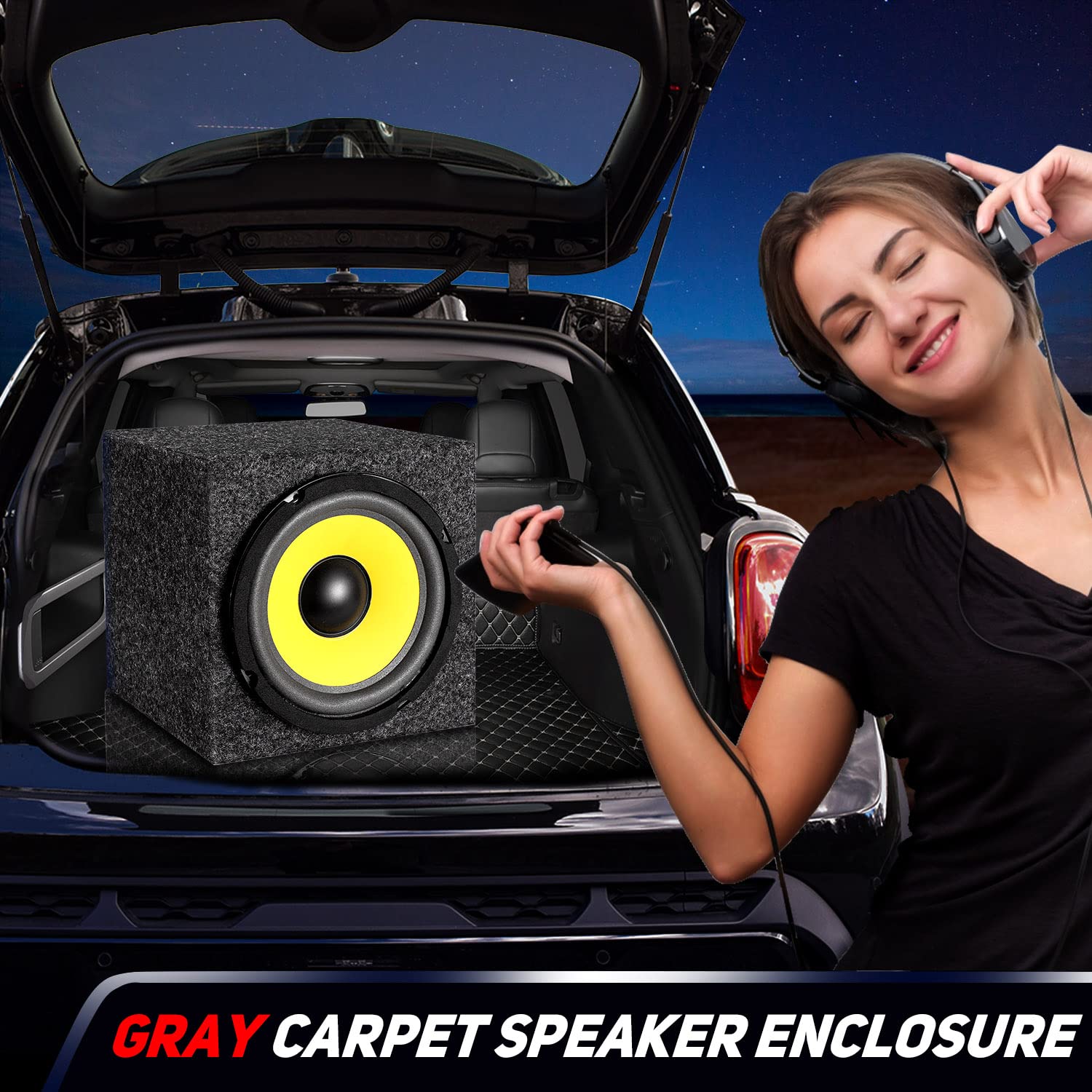 Facmogu 8In Ported Subwoofer Box, Single Car Speaker Enclosure With Great High Density Fibreboard Sturdy Construction, Square Sub Box Enclosure With Sound Absorbing Cotton & Premium Carpeted Finish