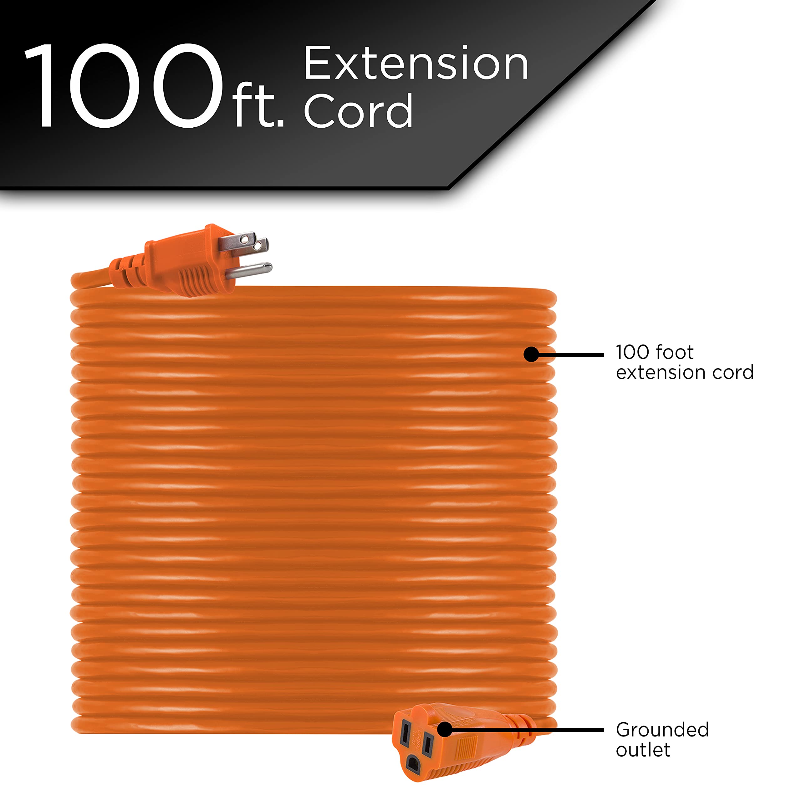 Ultrapro Outdoor Extension Cord, 100 Ft, Heavy Duty Extension Cord, Double Insulated, Grounded, 16 Gauge, 3 Prong Extension Cord