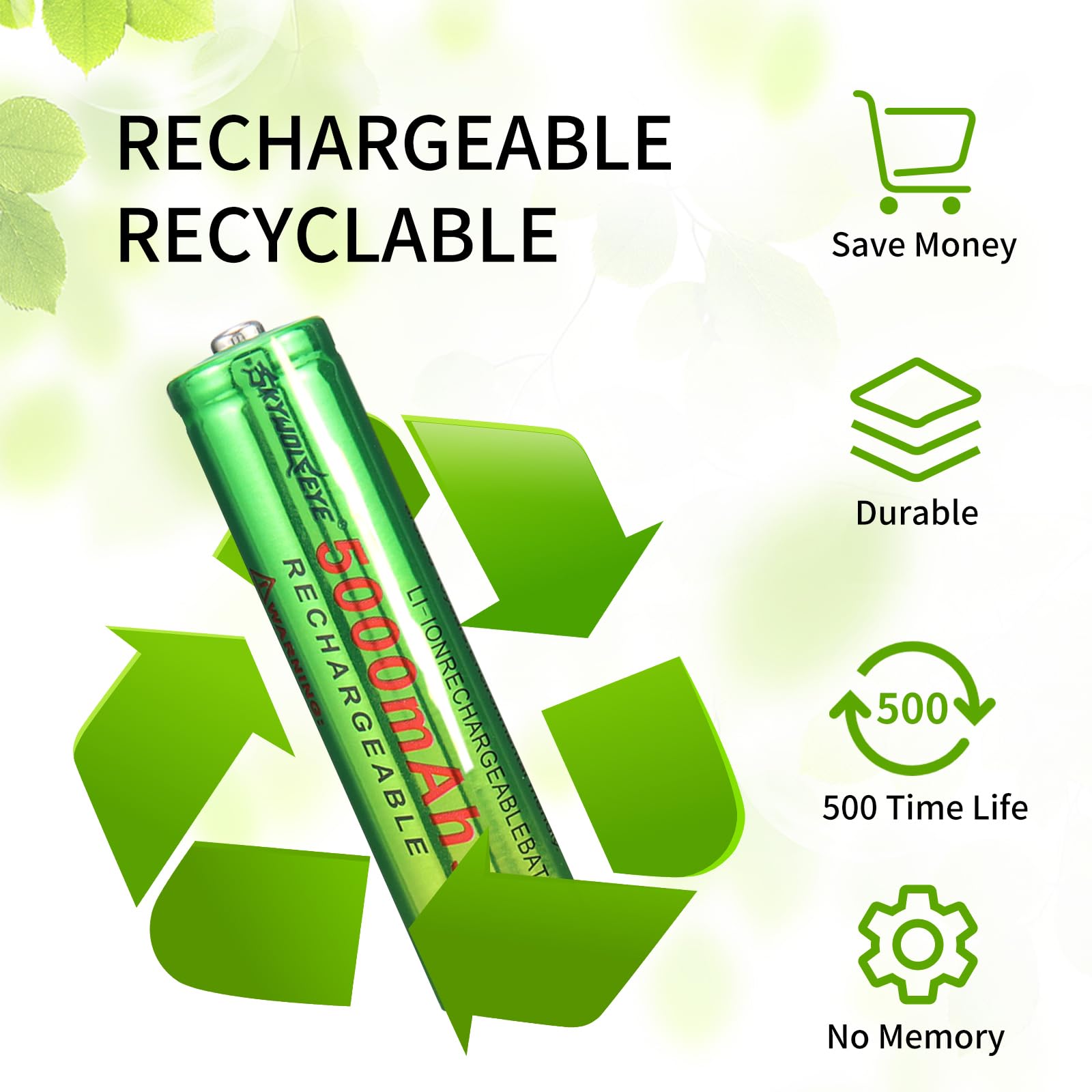 Skywolfeye 2 Pack 18650 Rechargeable Battery 5000Mah With 18650 Battery Charger,Universal Charger Single Slot For 3.7V Rechargea