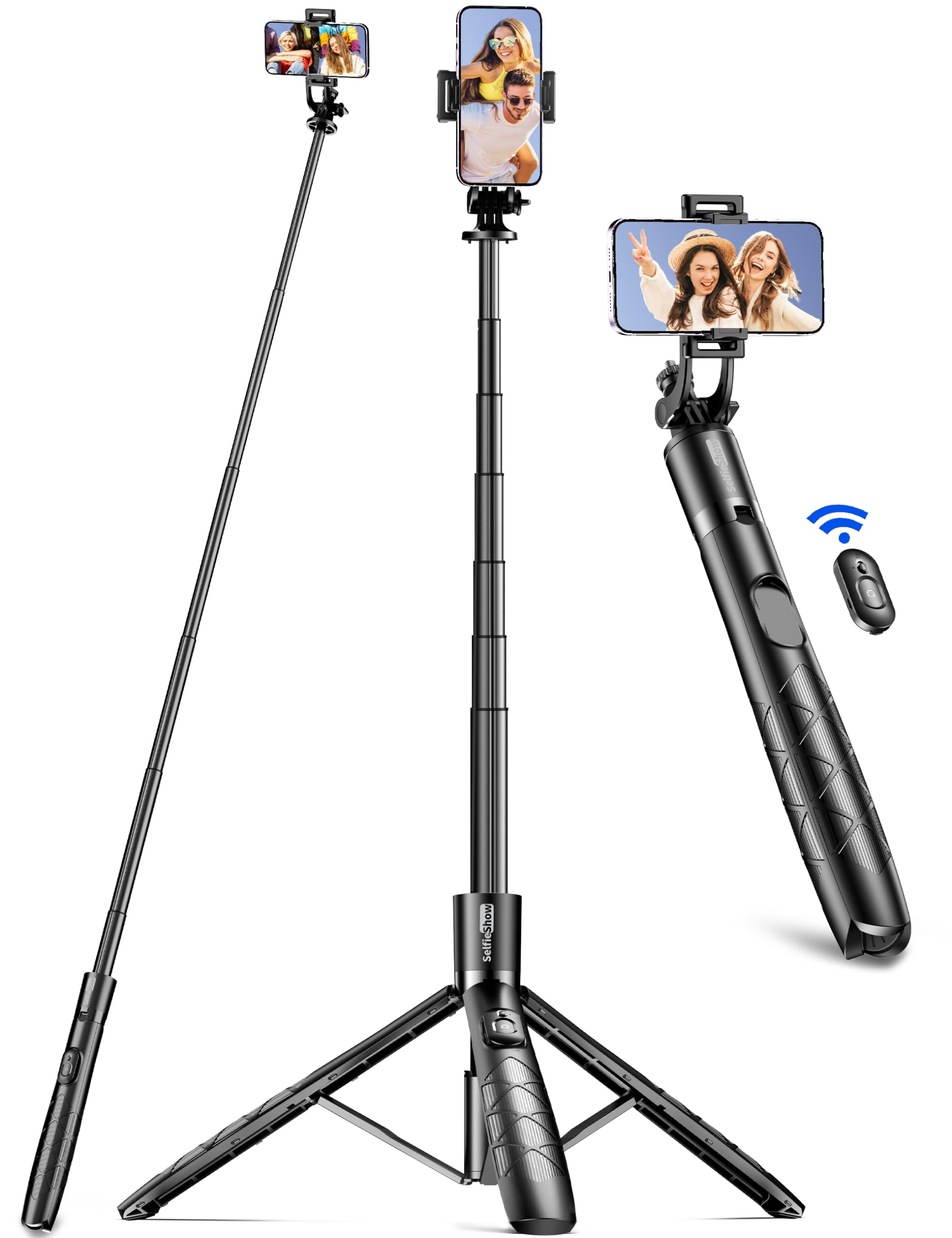 Aluminum 71 Phone Tripod, Travel Tripods for iPhone with Remote, Extendable Cell Phone Selfie Stick Tripod Stand Compatible with