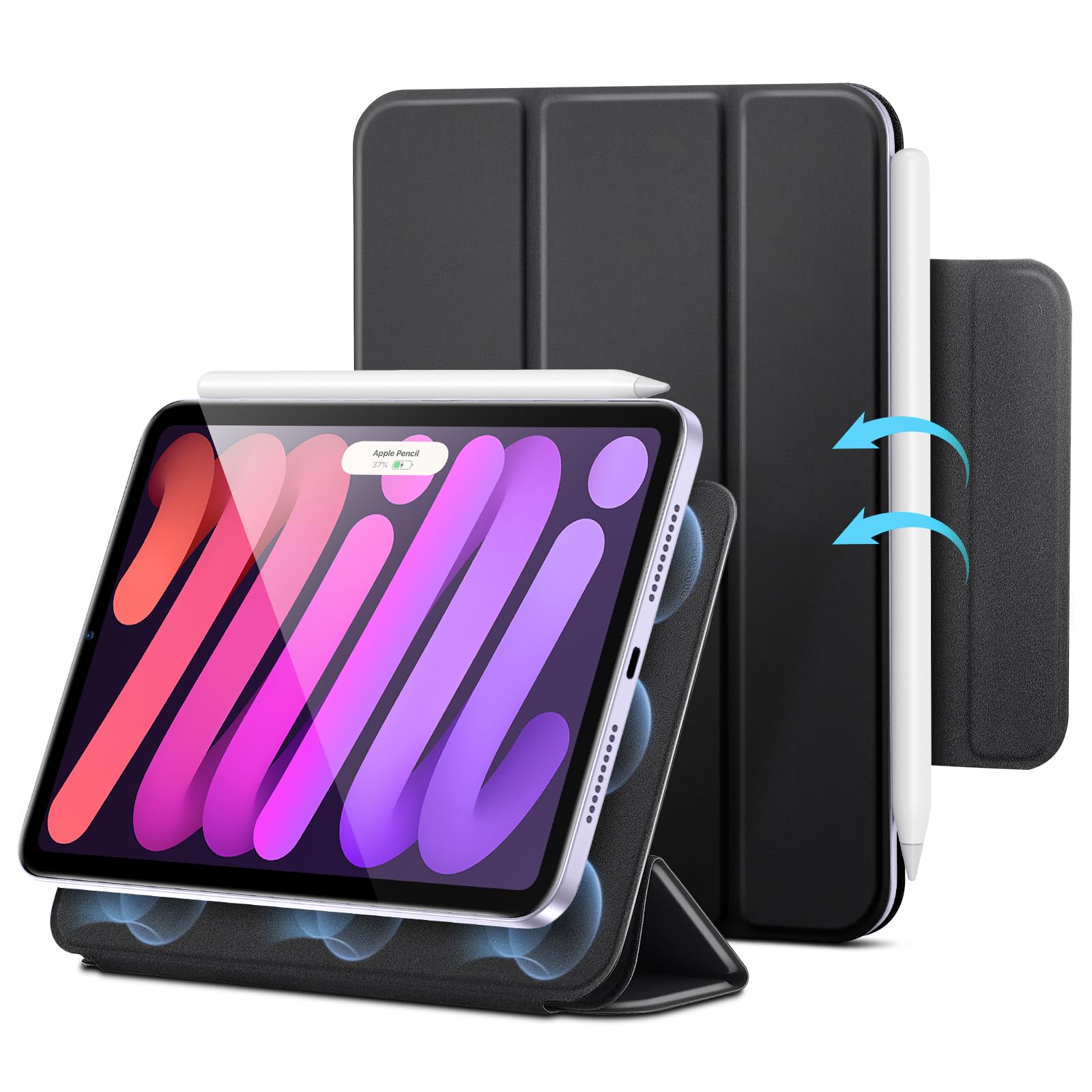 Esr For Ipad Mini 7 A17 Pro Case, Ipad Mini 7Th/6Th Generation Case (2024/2021), Slim Trifold Two Way Stand, Powerful Magnetic Attachment, Durable Protection, Supports Pencil Pro&Pencil(Usb C), Black