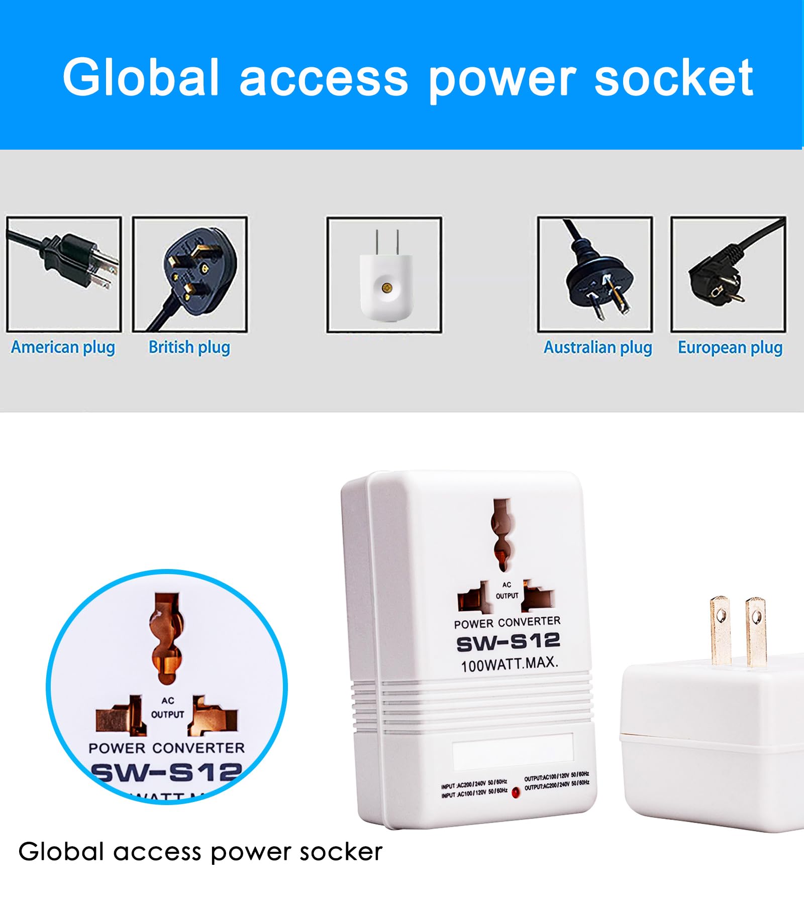 110V To 220V Step Up & Down Power Voltage Converter 100 Watt Transformer For Travel (White, 100W)