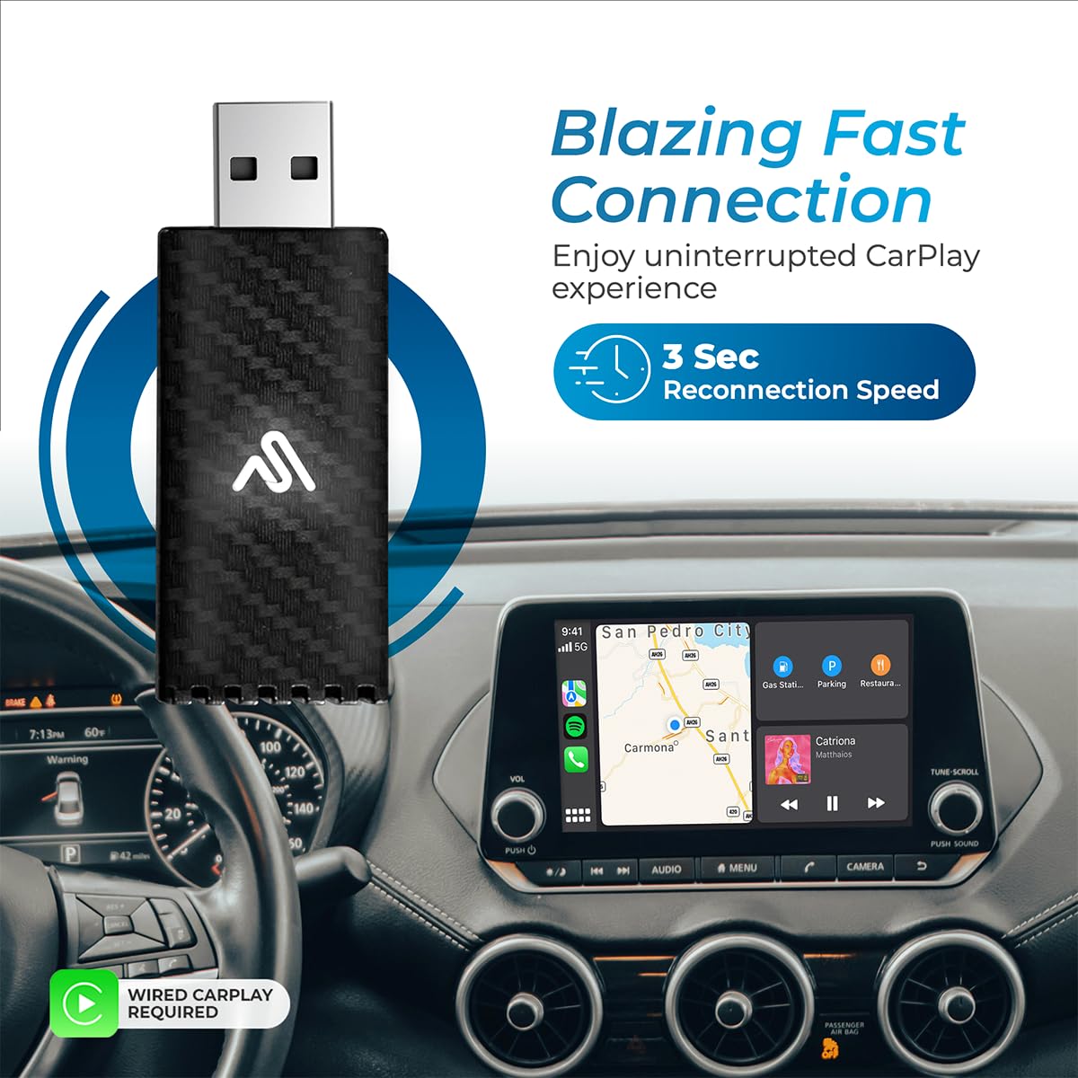 Wireless Carplay Adapter 2023 Pro Edition   Fastest And Most Compact  Autosky   Factory Wired Carplay Cars   Usb A And Usb C Cab