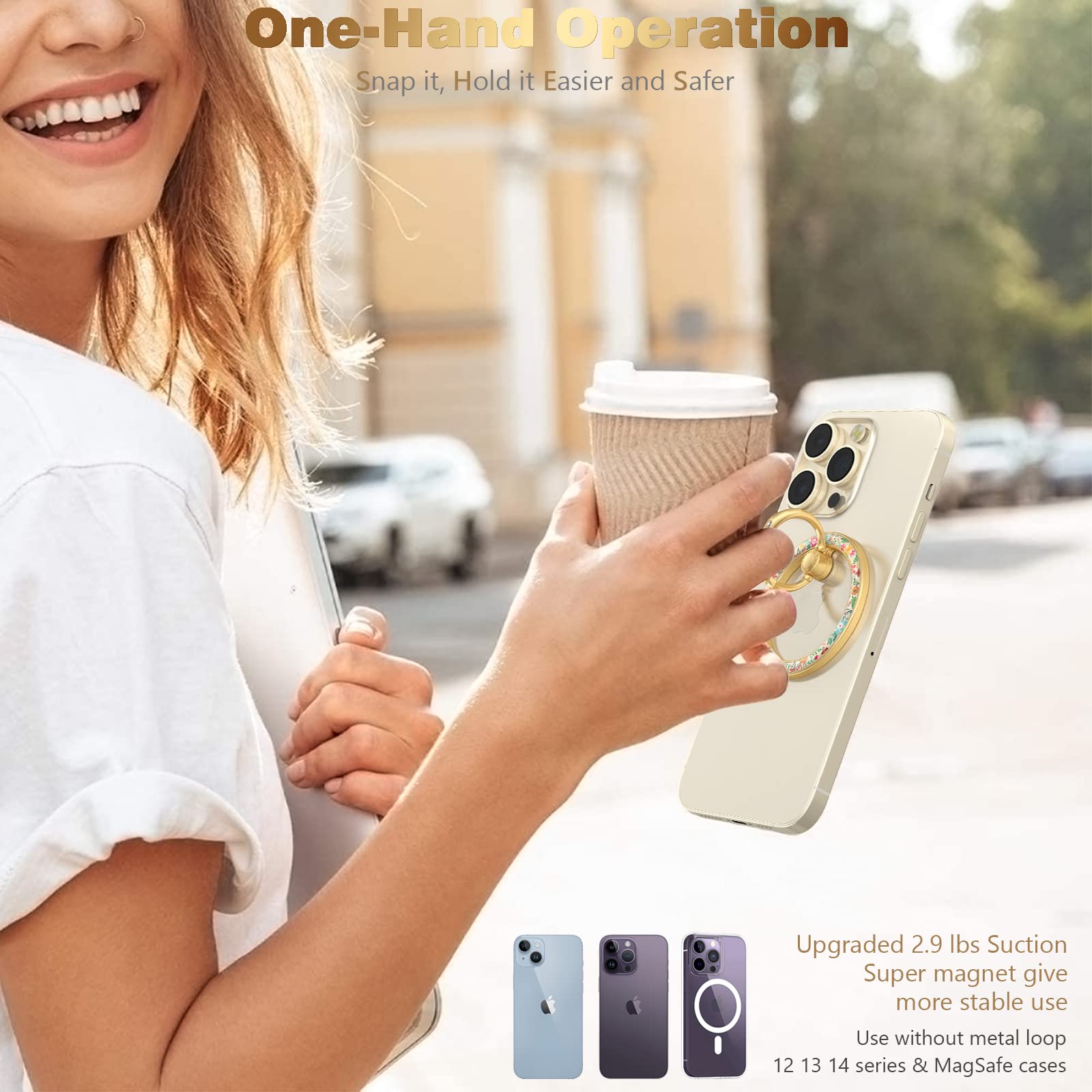 Doflyesky Magnetic Phone Ring Holder For Magsafe, Flowers Magnetic Phone Grip, Phone Stand And Phone Finger Ring Kickstand For I