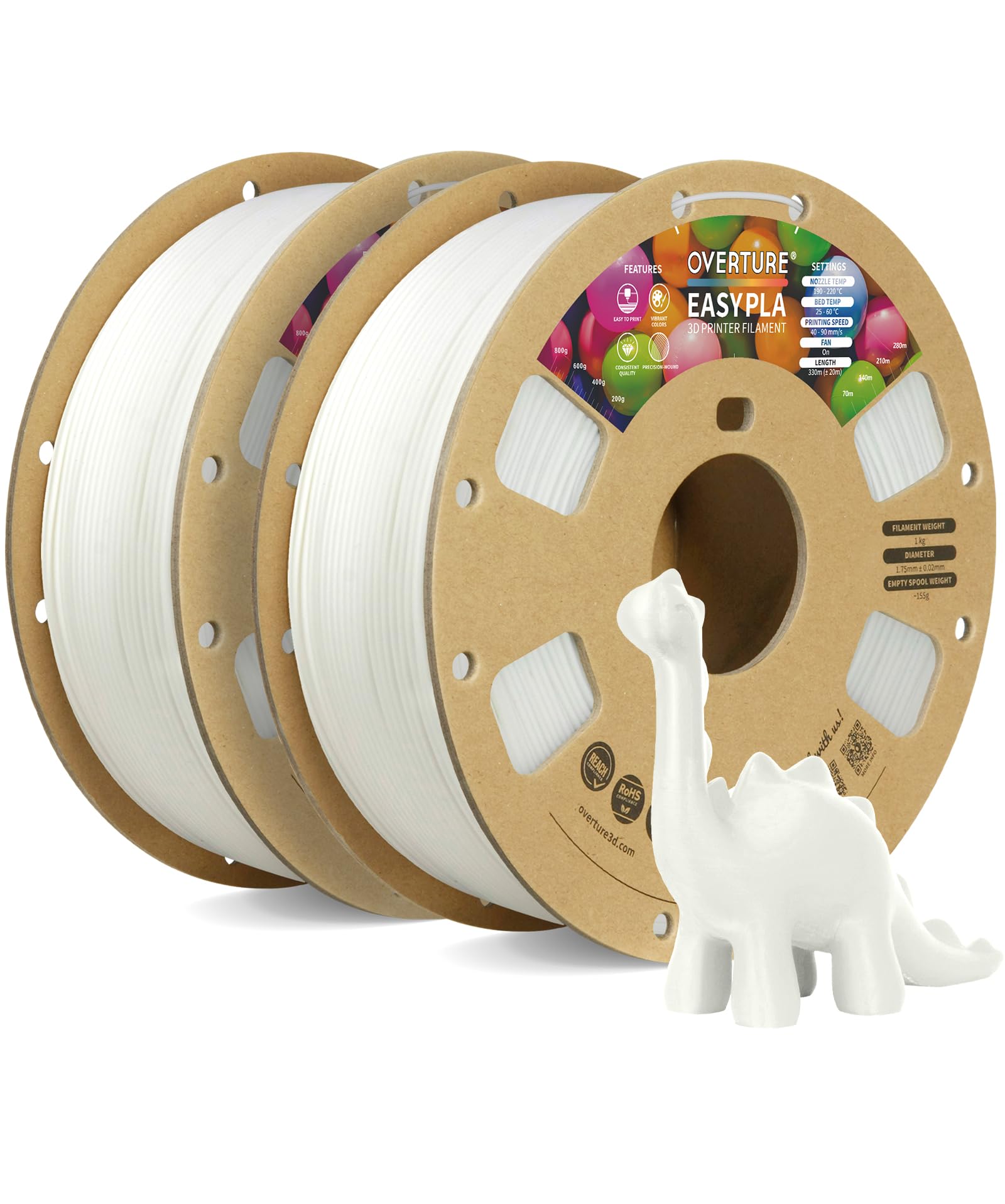 Overture Easy Pla 1.75Mm 3D Printer Filament, 2Kg Pla Cardboard Spool (4.4Lbs), Dimensional Accuracy +/  0.02Mm, Fit Most Fdm Pr