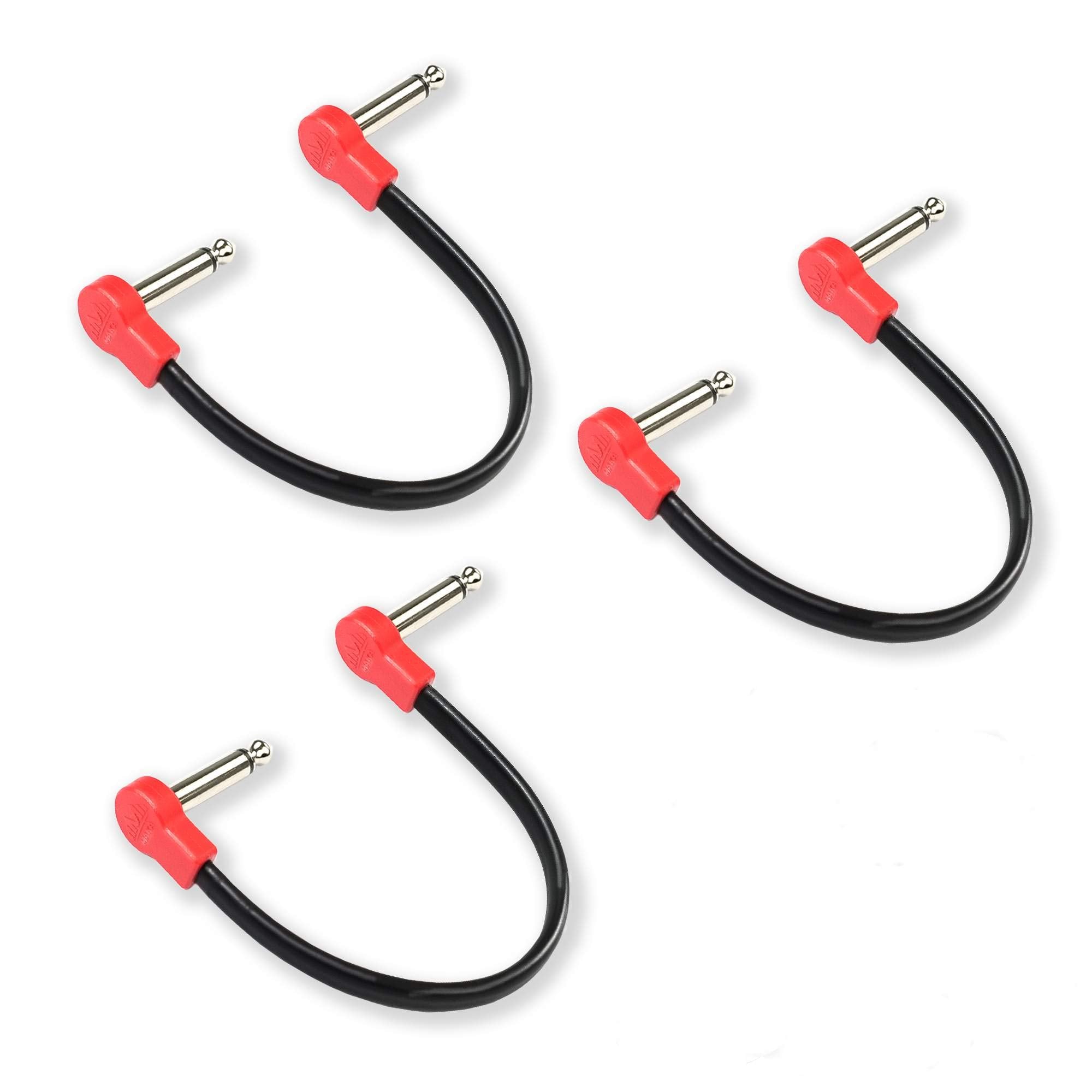 M Maka Flat Low Profile Guitar Patch Cable 8 Inch For Effects Pedals, S Shape, 1/4 Inch Right Angle, Red, 3 Pack New Version