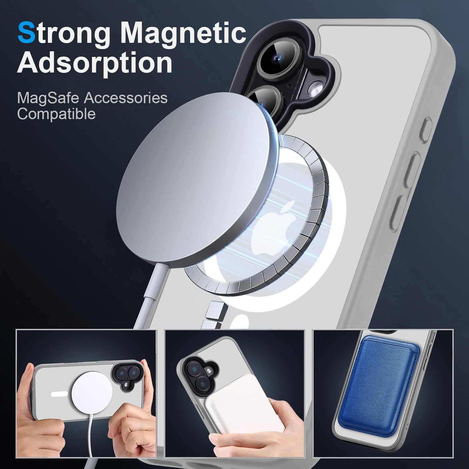 Yzoiko Strong Magnetic For Iphone 16 Case [10Ft Grade Drop Tested & Compatible With Magsafe] Translucent Anti Fingerprint Shockp