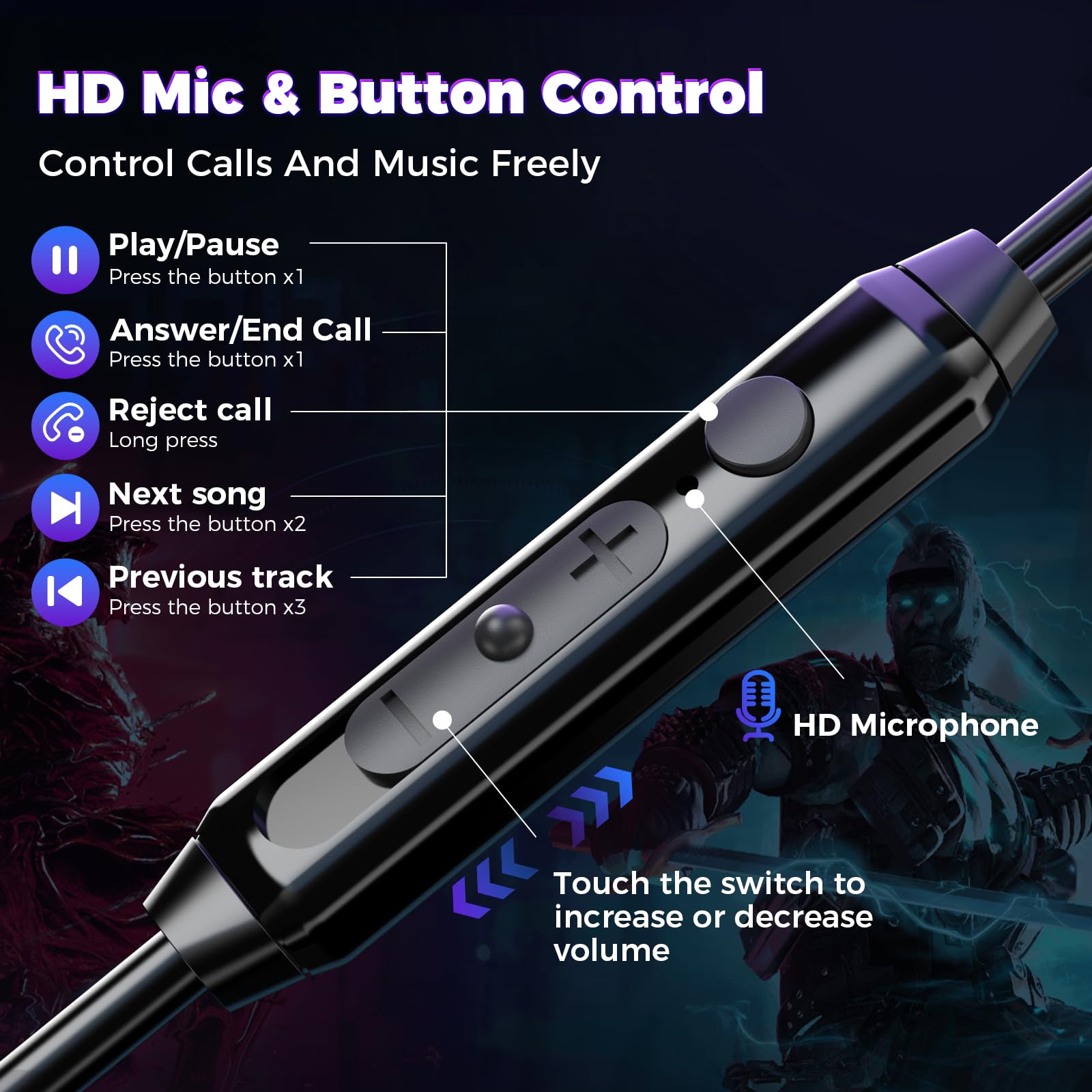 Bluefire Wired Gaming Earbuds With Microphone, Deep Bass In-Ear Monitors Earphones, Hifi Noise Cancelling Headphones For Music G