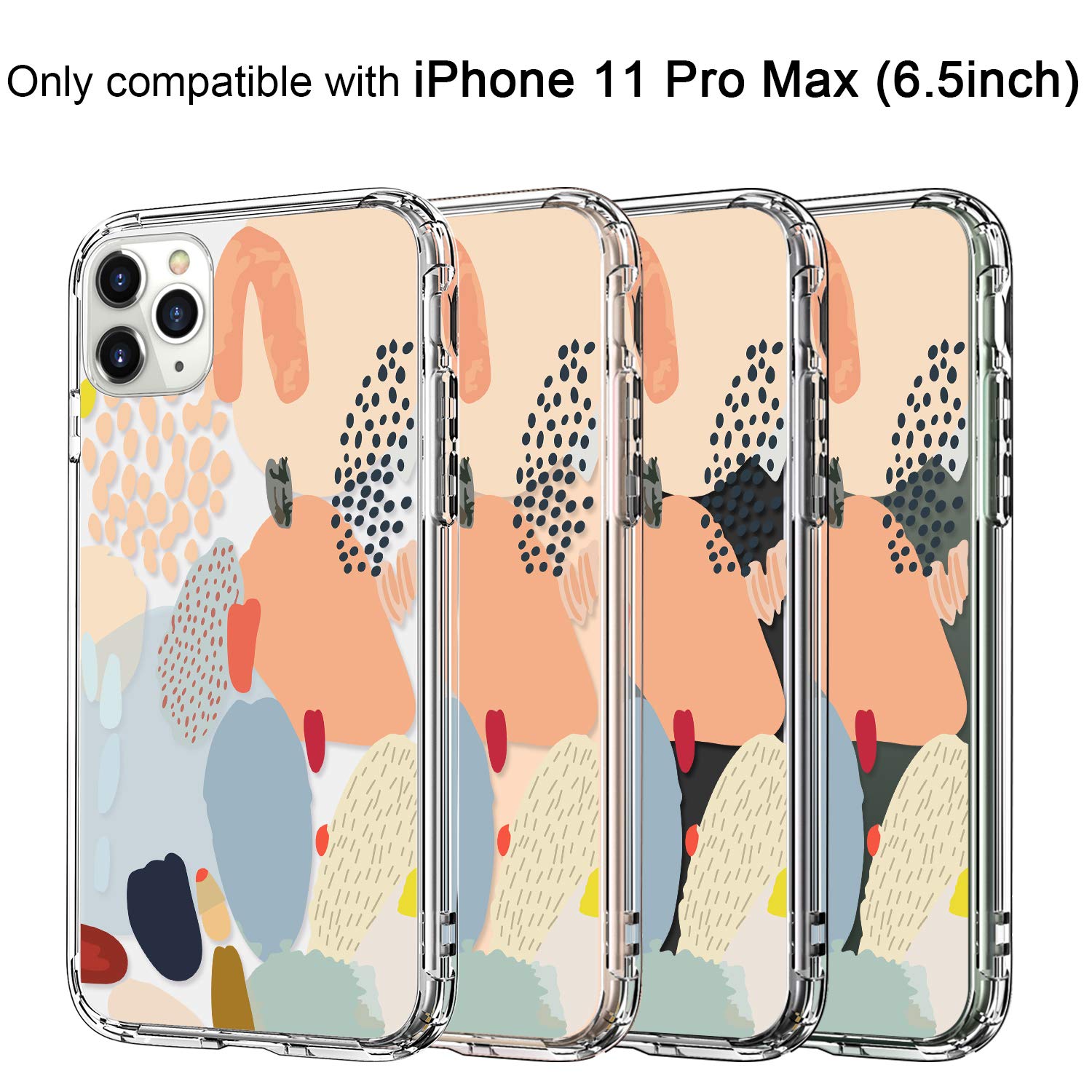 Icedio Iphone 11 Pro Max Case With Screen Protector,Clear With Fashion Designs For Girls Women,Shockproof Slim Fit Tpu Cover Pro