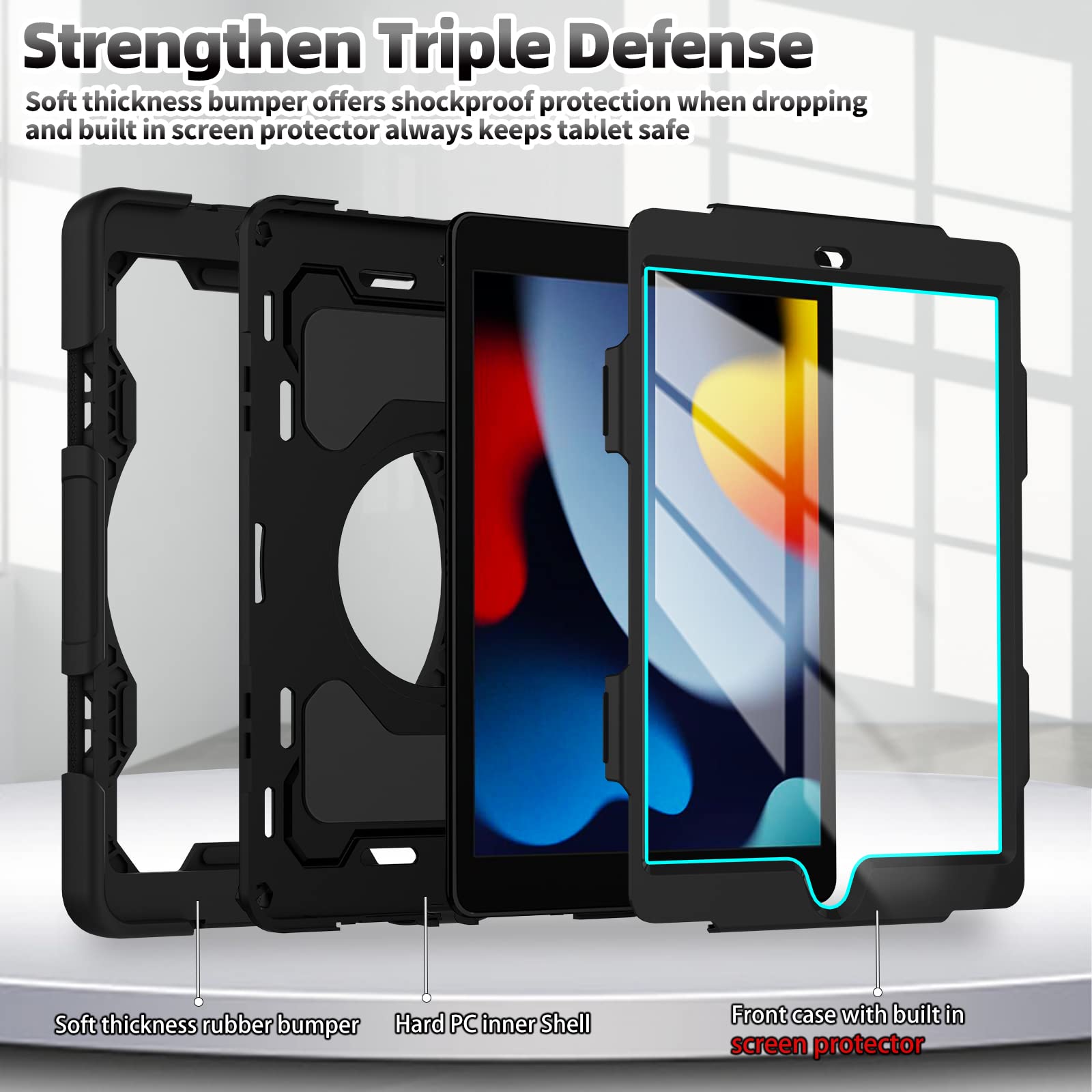 Roiskin For Ipad 10.2 Case 9Th 8Th 7Th Generation With Screen Protector [15Ft Drop Protection], 360 Rotating Kickstand Shoulder