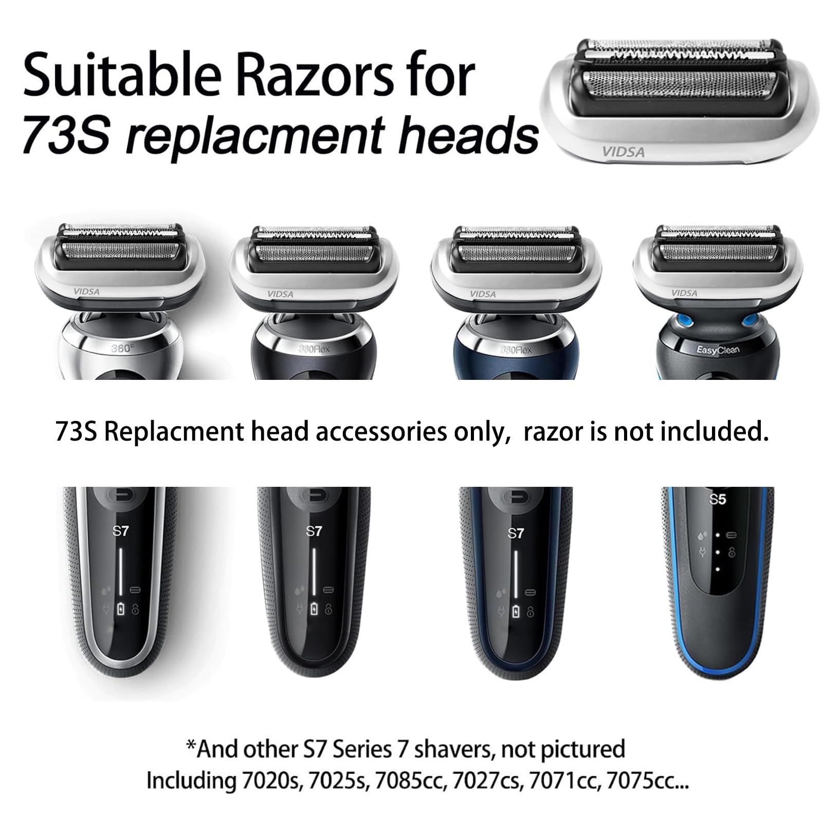 Vidsa Series 7 73/74S 360 Replacement Head For Brau S7 New Gens Eletric Shaver 7020S, 7025S, 7027Cs, 7071Cc, 7075Cc, 7085Cc Mode