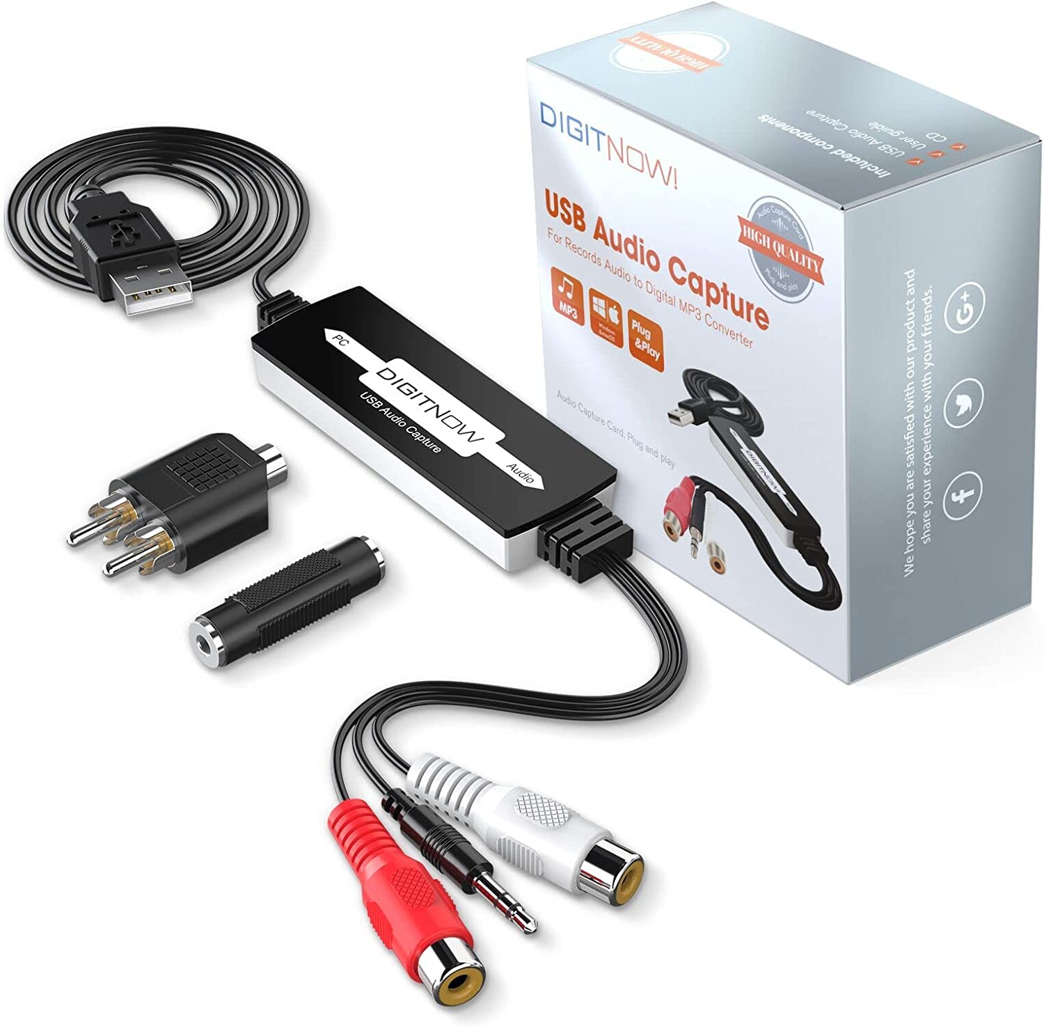 Digitnow Usb Audio Capture Card Grabber For Vinyl Cassette Tapes To Digital Mp3 Converter, Support Mac & Windows 10/8.1/8 / 7 /