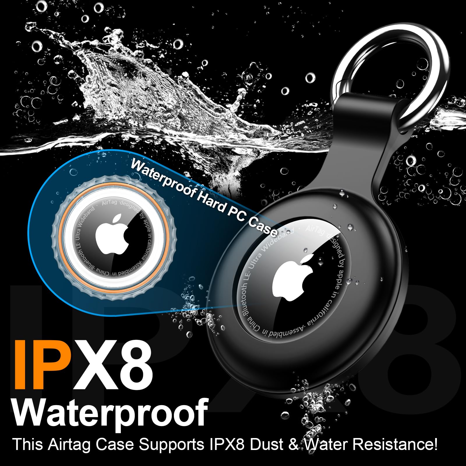 2 Pack,Ipx8 Waterproof Airtag Holder For Apple Air Tags With Air Tag Keychain,Shockproof Gps Cover [Anti Scratch] [Pc+Silicone]