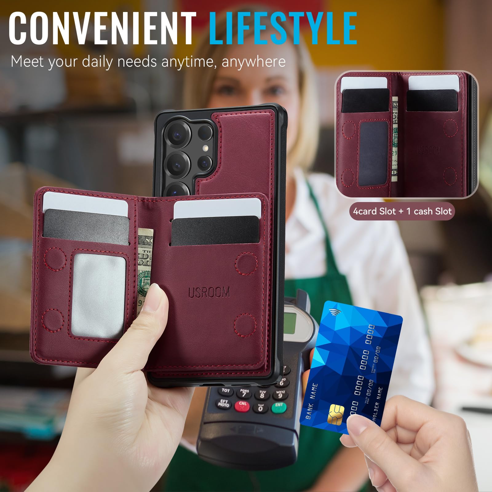 Usroom Compatible With Magsafe For Samsung Galaxy S25 Ultra Wallet Case Magnetic Card Holder, Rfid Blocking Detachable Kickstand