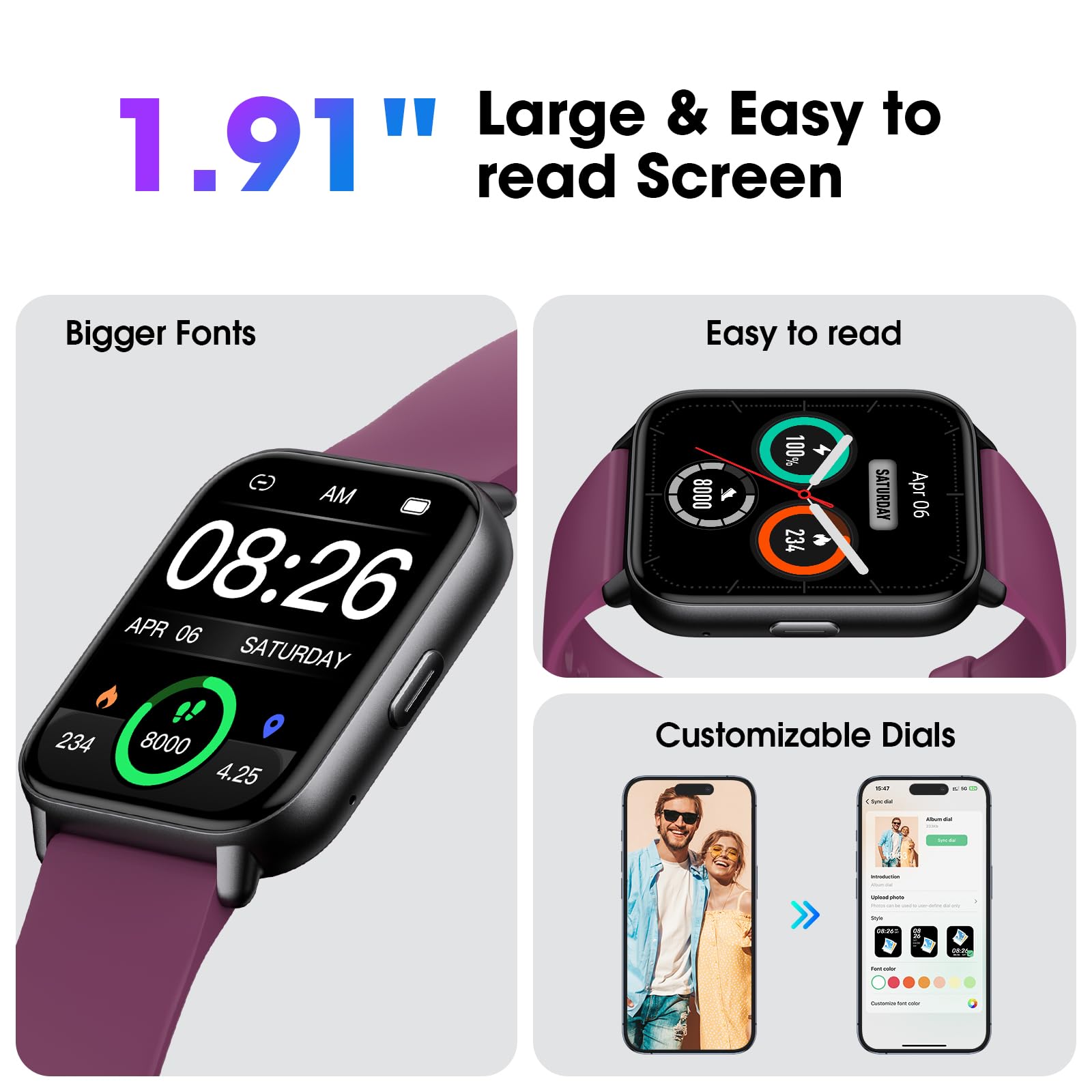 Smart Watch For Men Women, 1.91'' Big Font No App/Phone Required, Fitness Tracker With Pedometer, Bluetooth Call (Answer/Make Ca