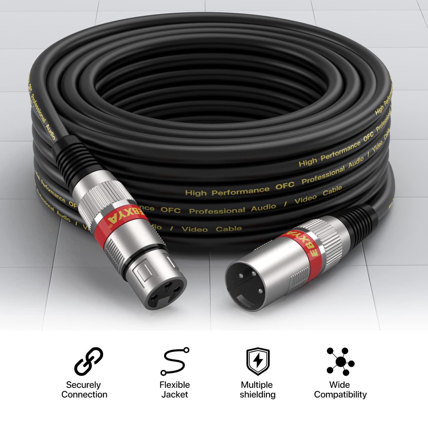 Ebxya Xlr Cable 15Ft 4 Packs   Premium Balanced Dmx Cable With 3 Pin Xlr Male To Female Microphone Cable, Black