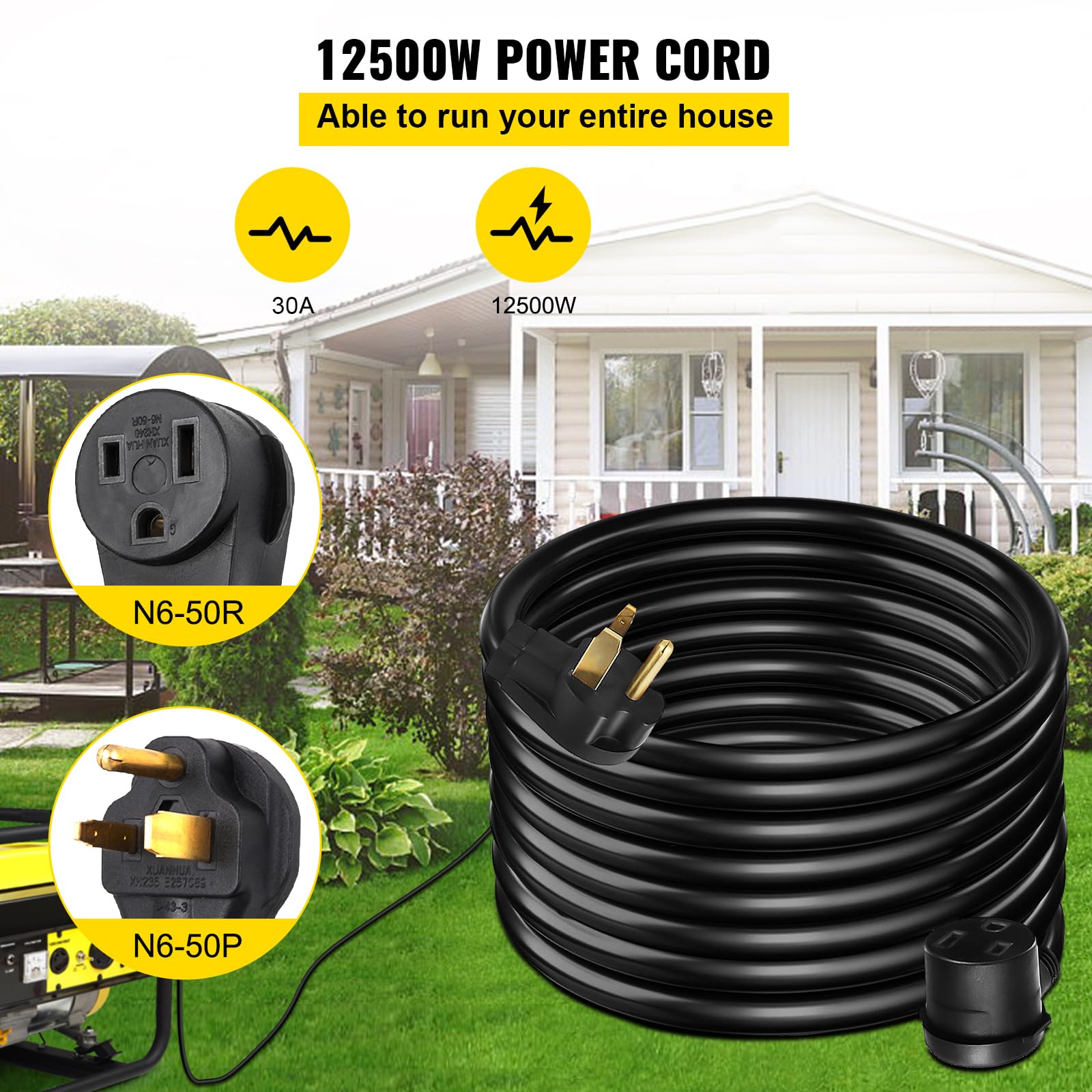 Vevor Welder Extension Cord 50Amp 50Ft, Black, 50 Foot
